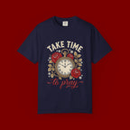 Take Time to Pray T‑Shirt — Vintage Pocket Watch & Roses Spiritual Tee