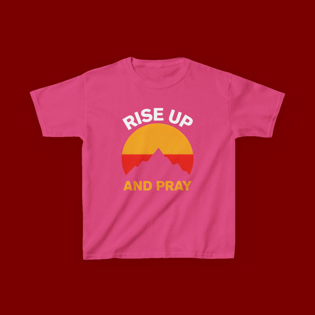 Kids Tee — "Rise Up and Pray" Mountain Sunrise Faith T‑Shirt