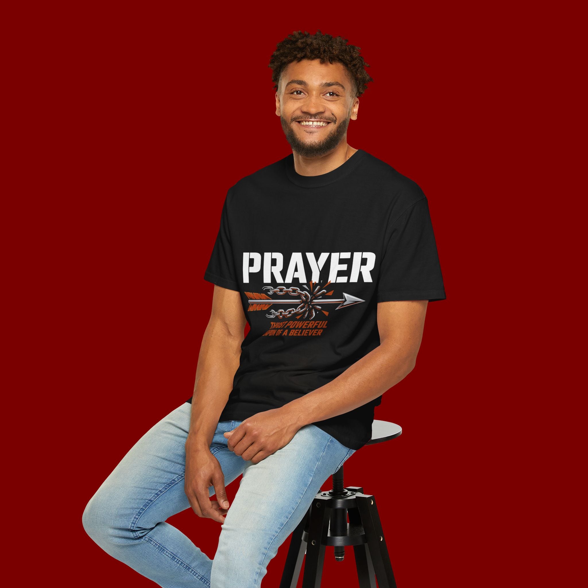 Prayer T-Shirt — Faith Arrow Graphic Tee ("Prayer: The Most Powerful Weapon")