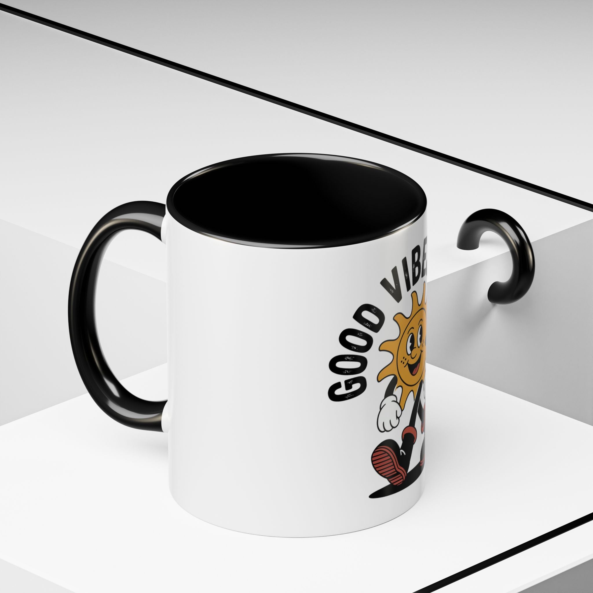 Good Vibes Only Coffee Mug - Retro Sun Cartoon Accent Mug (11/15oz)