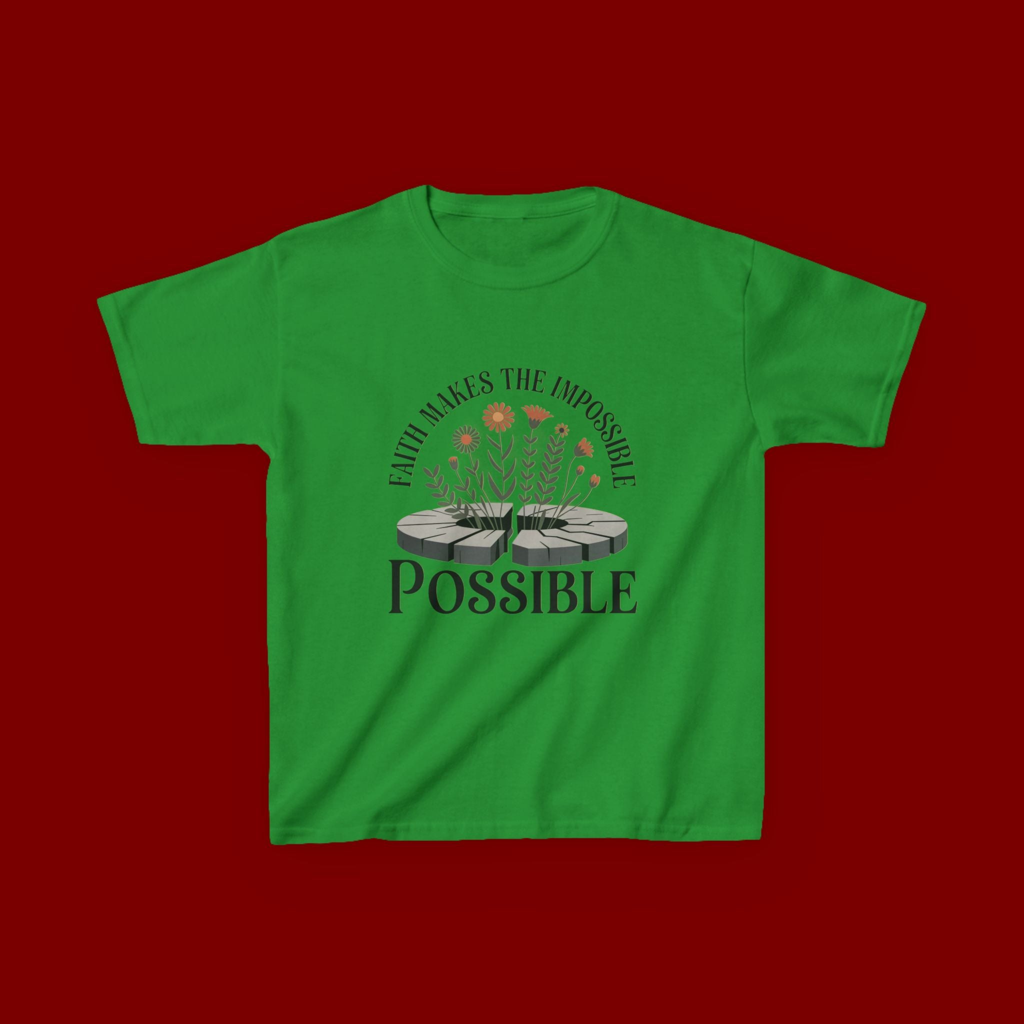Kids Tee — “Faith Makes the Impossible Possible” Floral Inspirational Shirt
