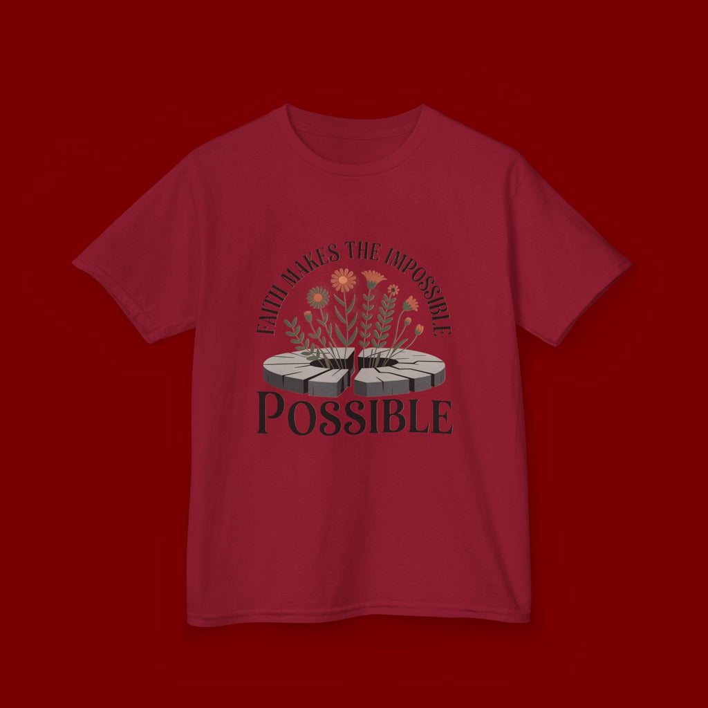 Kids Tee — “Faith Makes the Impossible Possible” Floral Inspirational Shirt