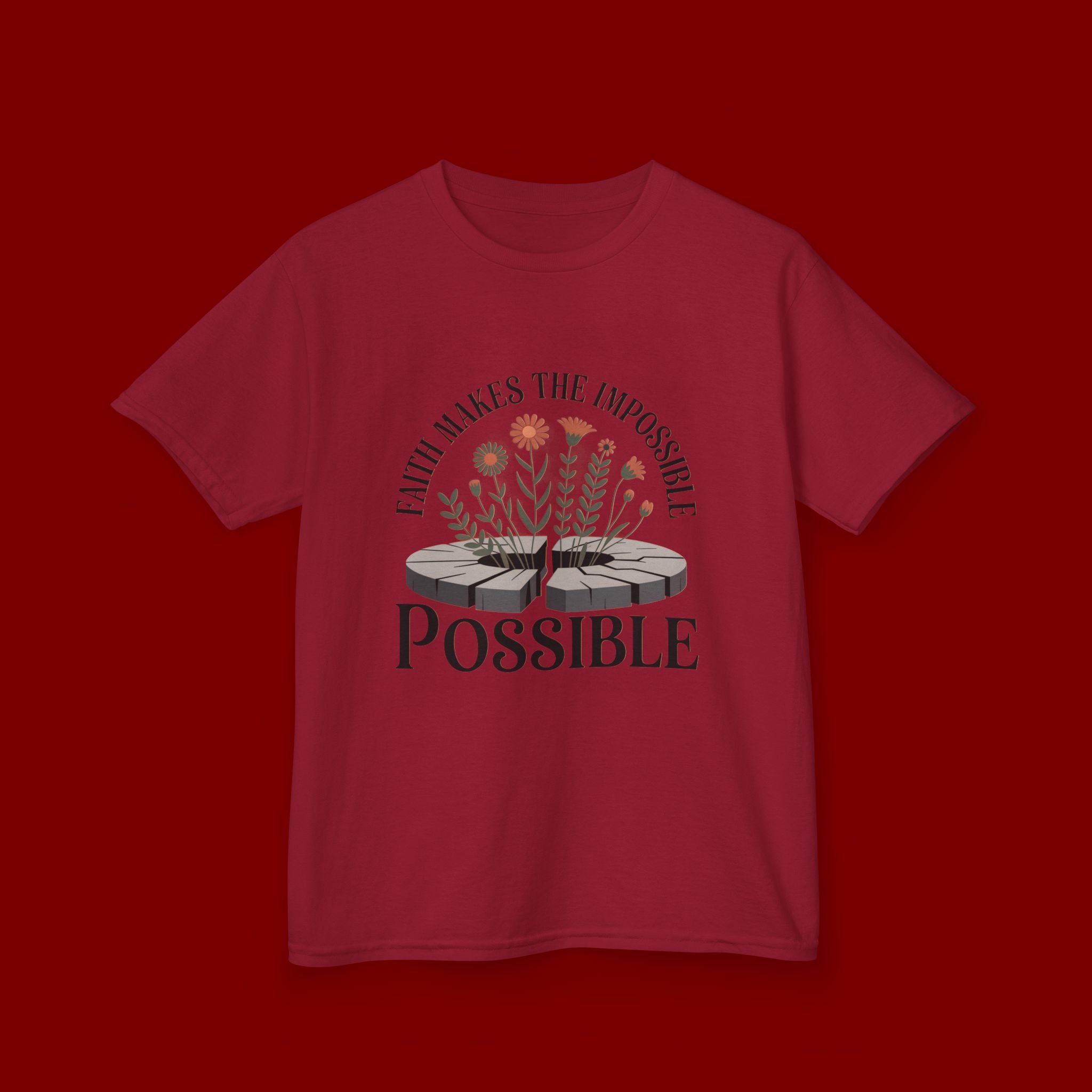 Kids Tee — “Faith Makes the Impossible Possible” Floral Inspirational Shirt
