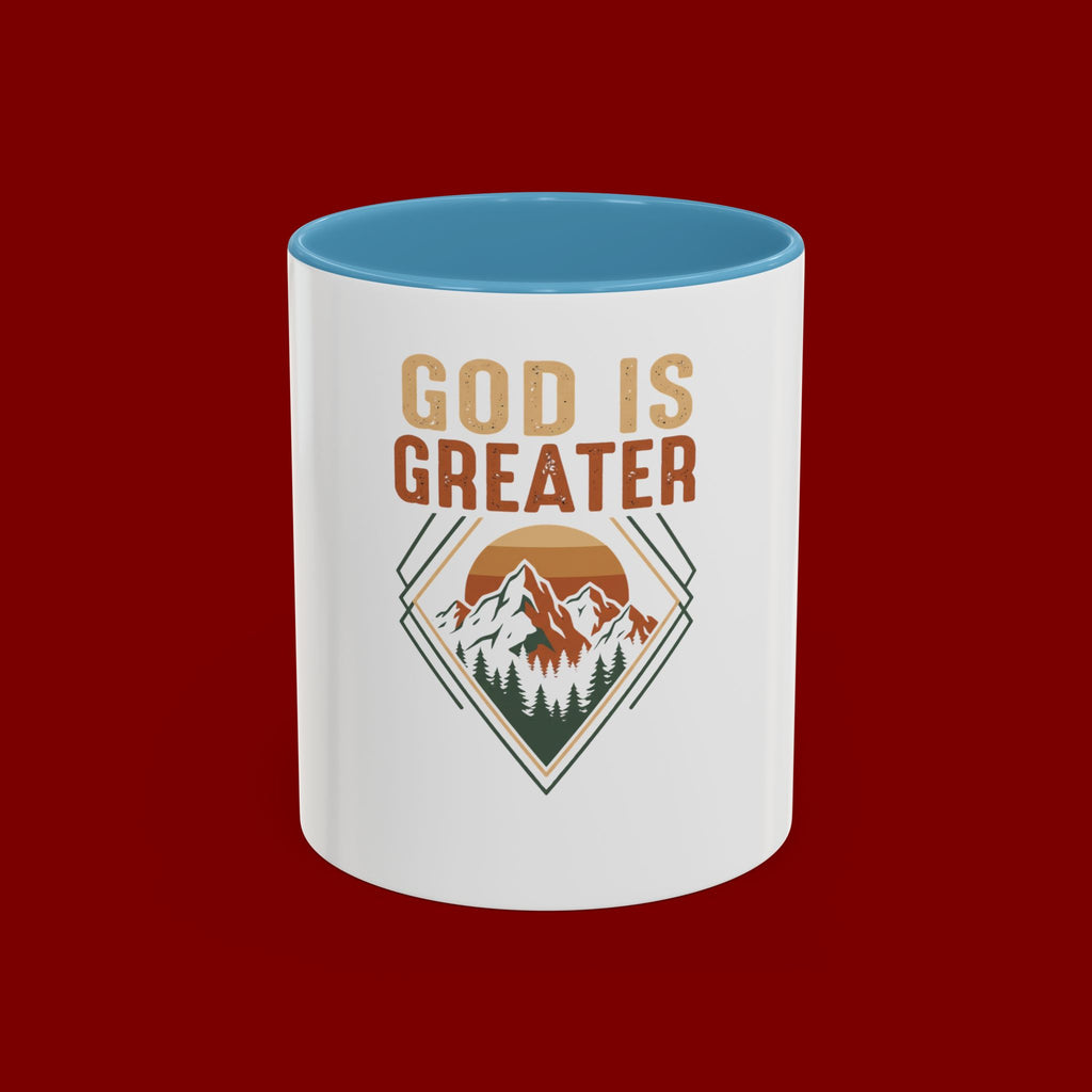 God Is Greater Mountain Coffee Mug — Inspirational Christian Accent Mug