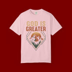 God Is Greater Mountain T-Shirt — Christian Faith Graphic Tee