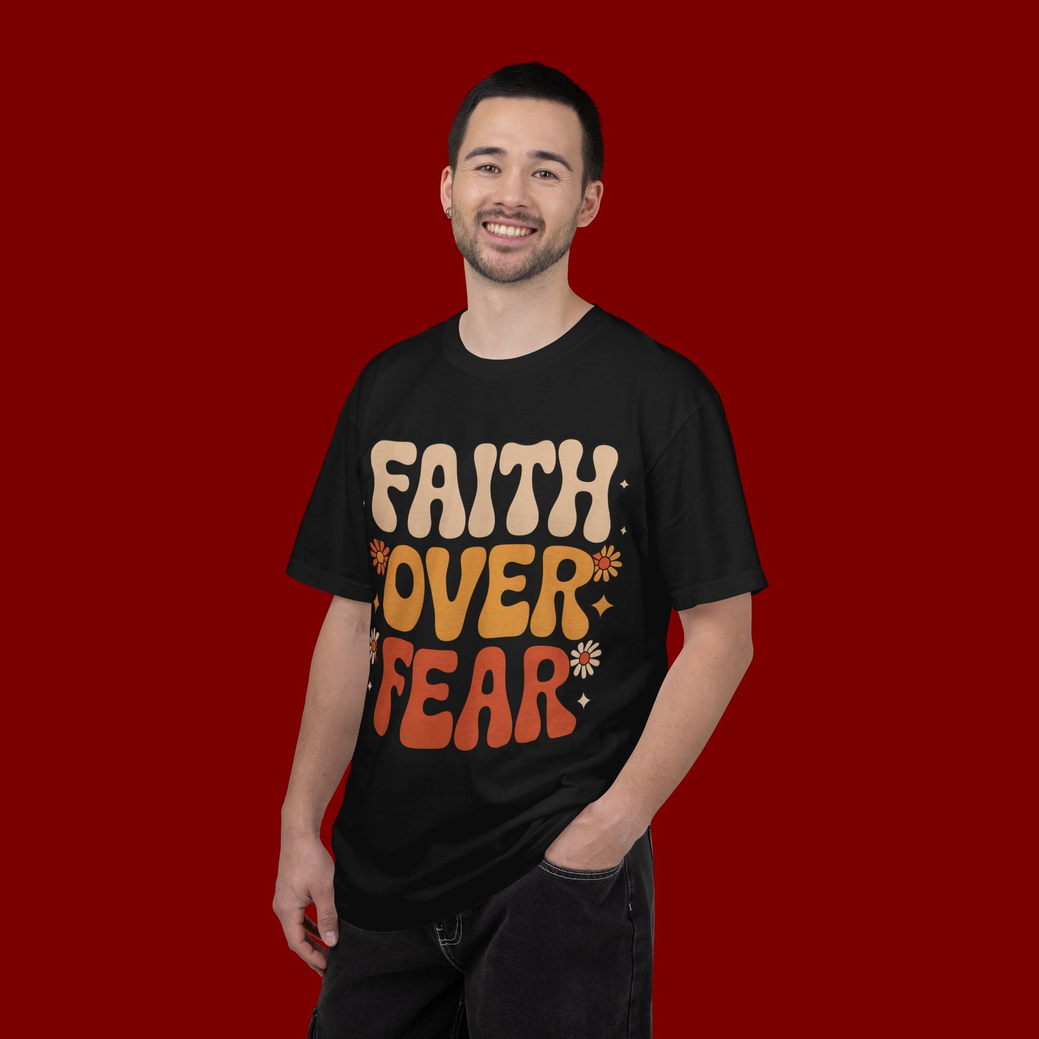 Faith Over Fear T‑Shirt — Retro Floral Inspirational Tee