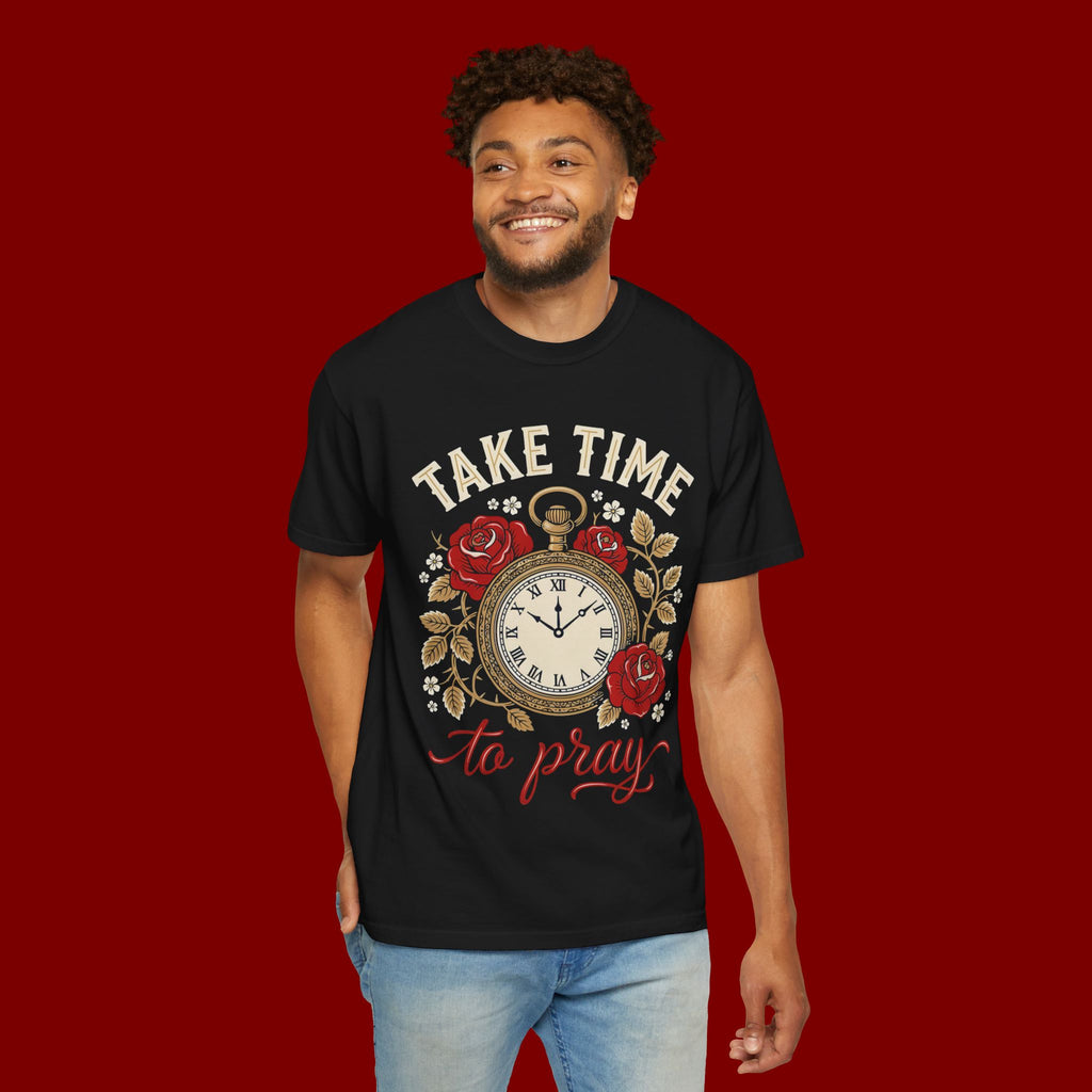 Take Time to Pray Pocket Watch T-Shirt — Faith-Based Floral Christian Tee