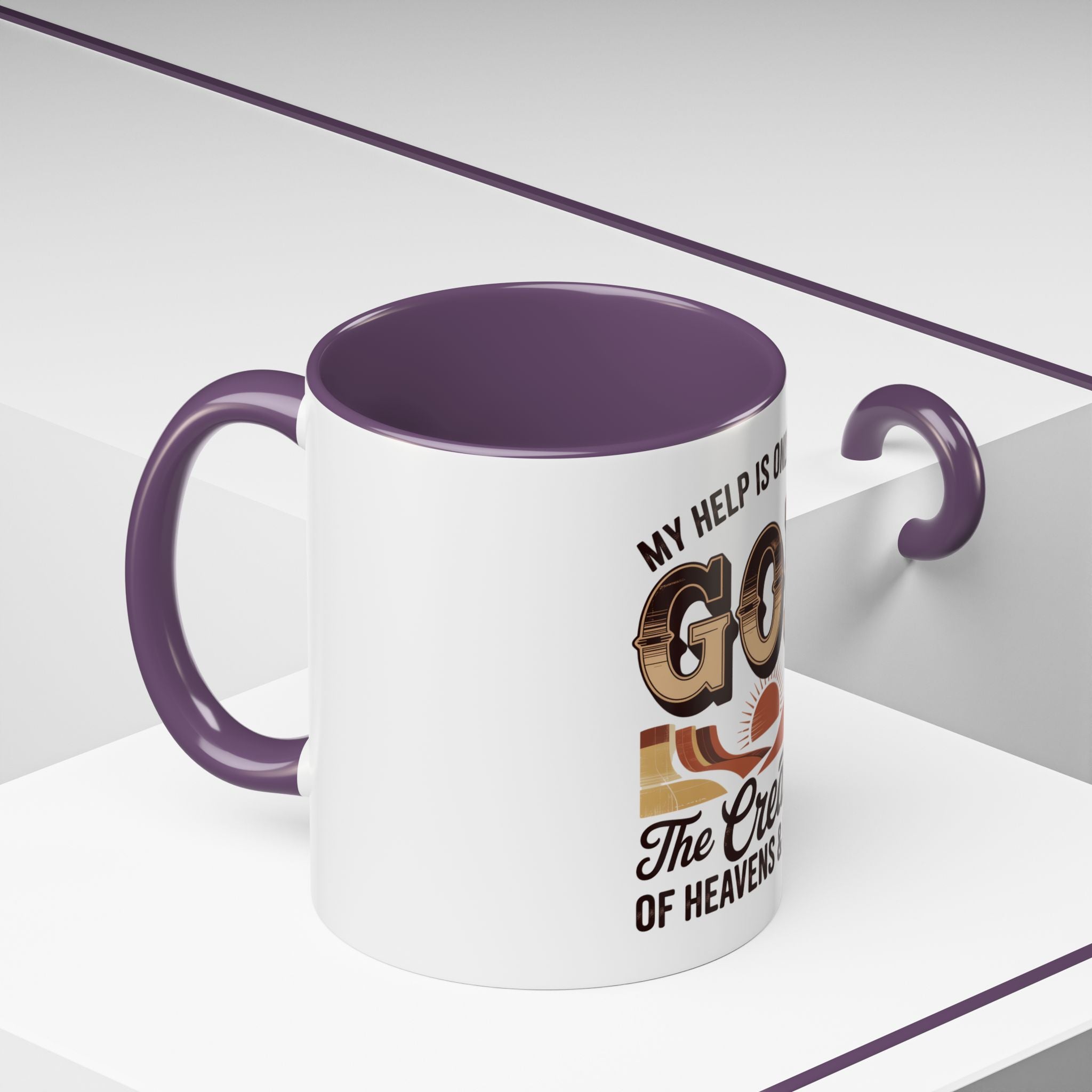 God-Themed Accent Coffee Mug – "My Help Is Only From God, The Creator of Heavens & Earth"