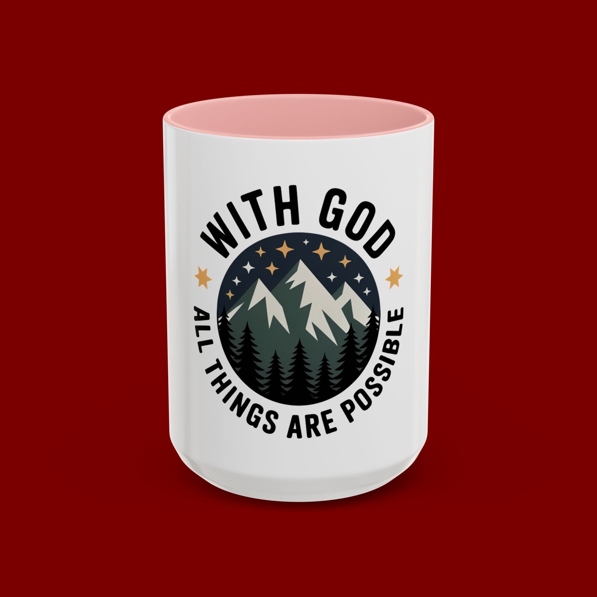 With God All Things Are Possible Accent Coffee Mug — Inspirational Faith Mountain Mug (11/15oz)
