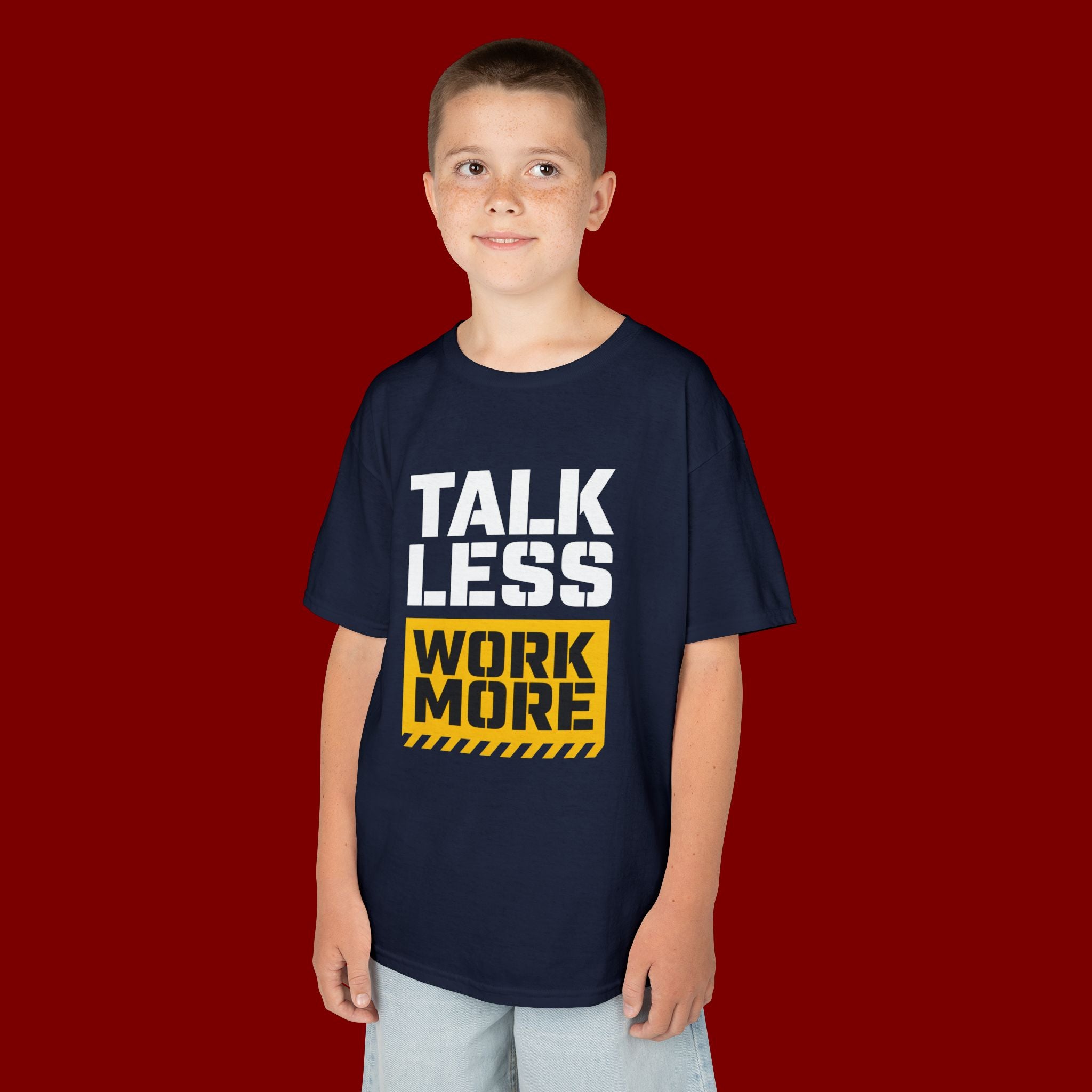 Kids T-Shirt — "Talk Less Work More" Bold Motivational Tee