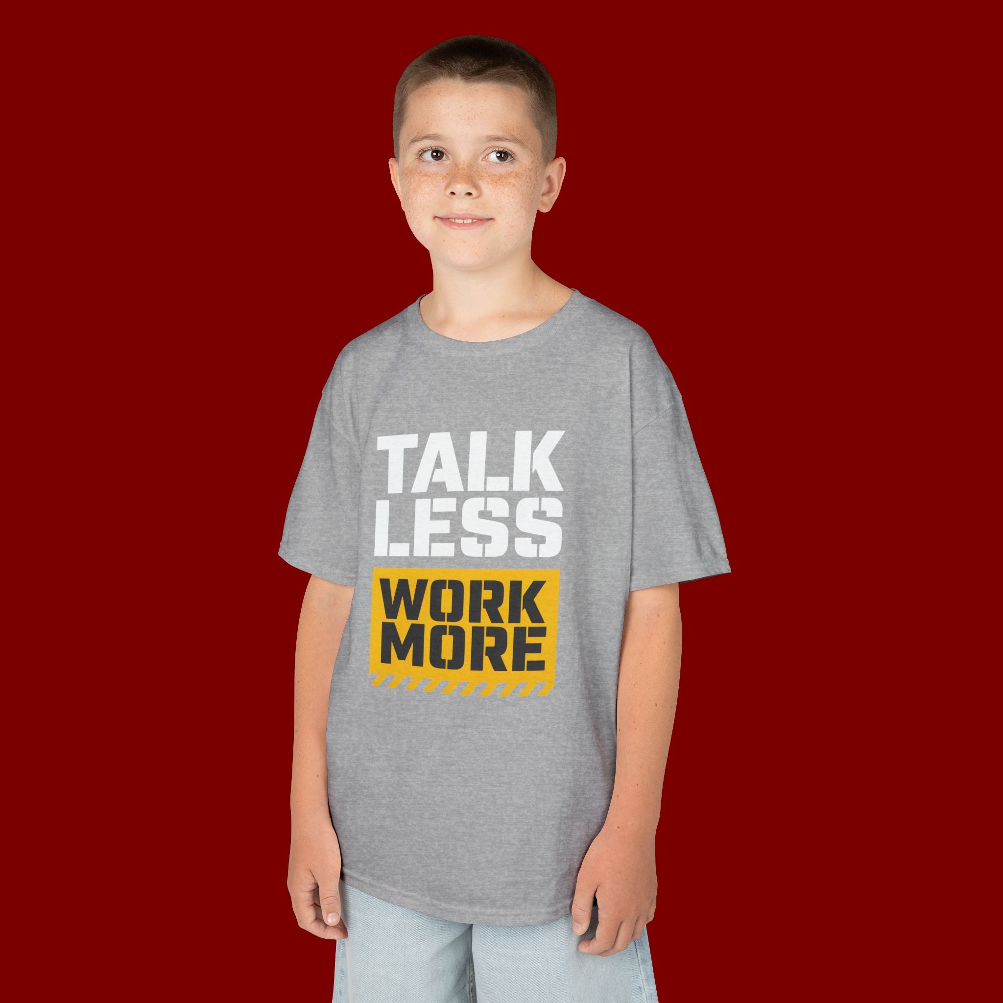 Kids T-Shirt — "Talk Less Work More" Bold Motivational Tee