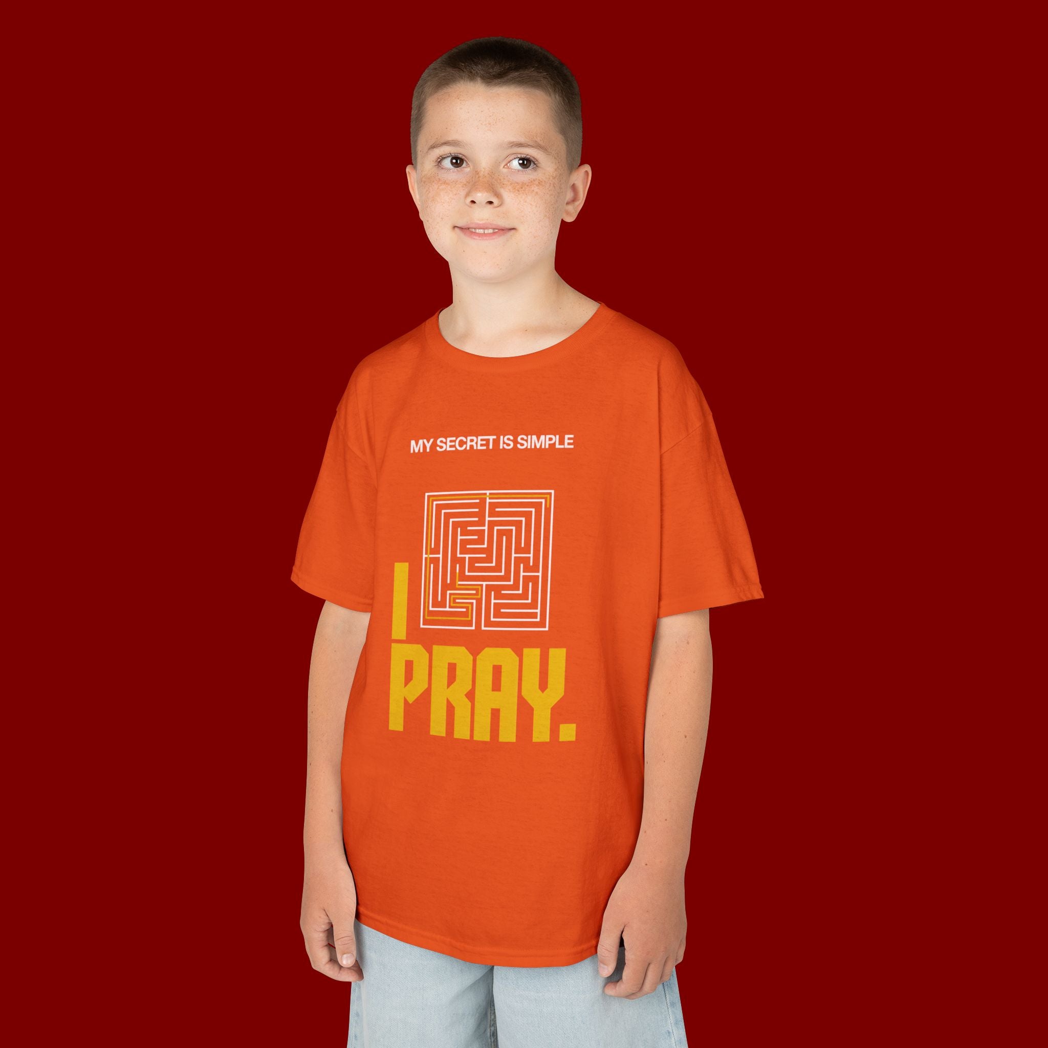 Kids Tee — "My Secret Is Simple: I Pray." Maze Faith T‑Shirt