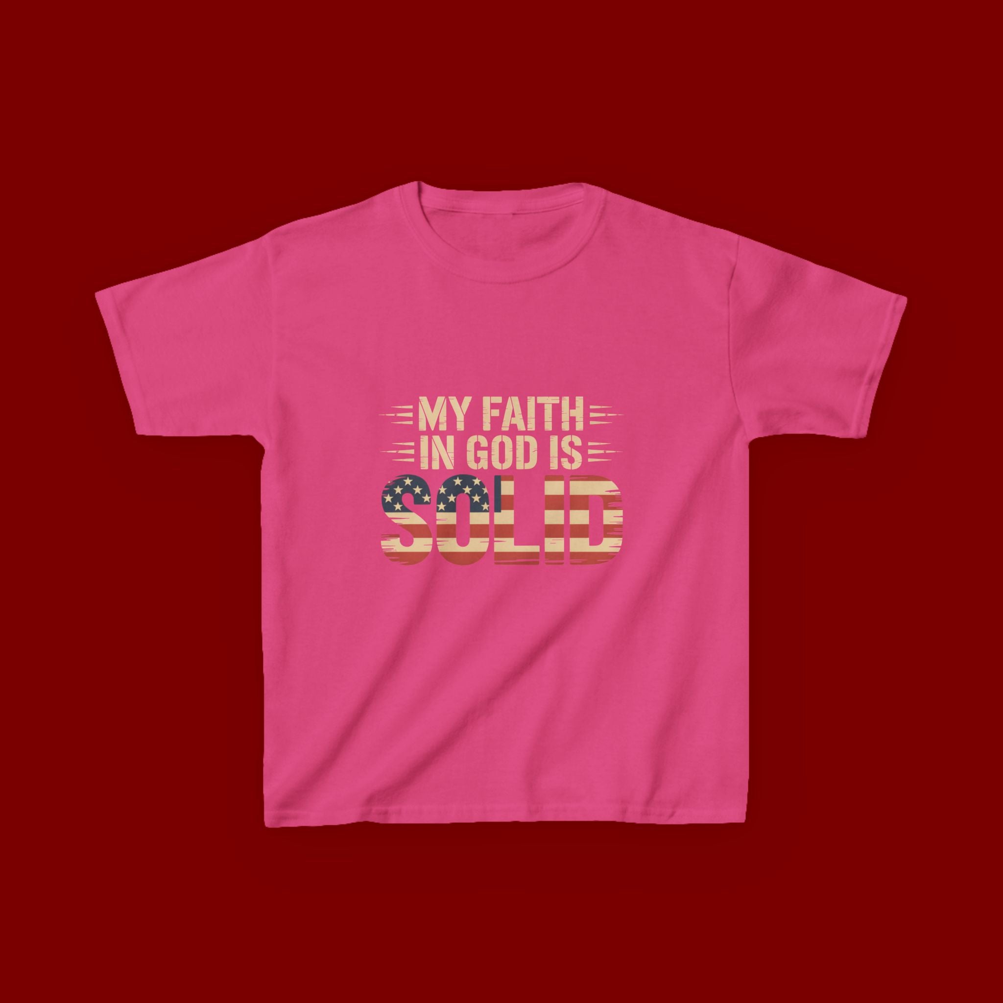 Kids Tee — "My Faith in God is Solid" Patriotic Christian T-Shirt