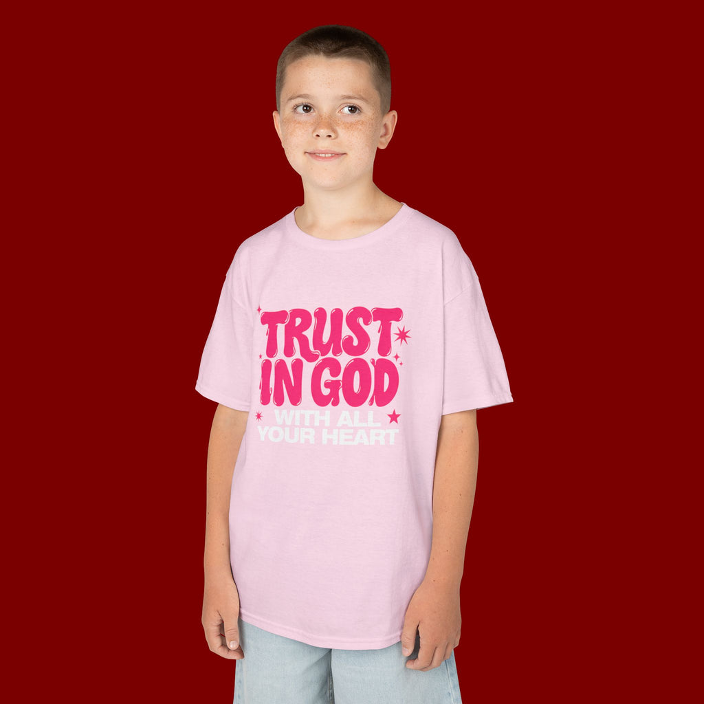 Kids Tee — "Trust in God" Pink Faith Graphic Shirt