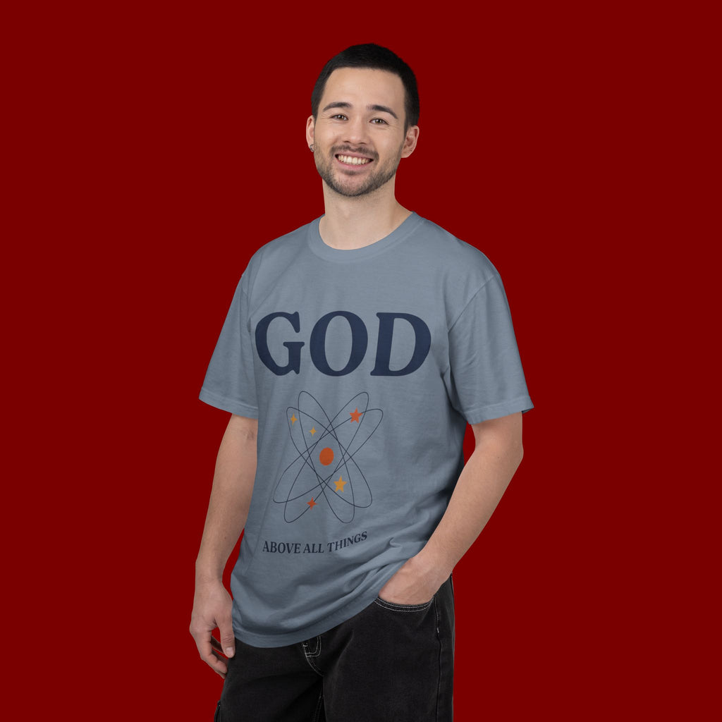 God Above All Things T-Shirt — Faith Graphic Tee with Cosmic Design
