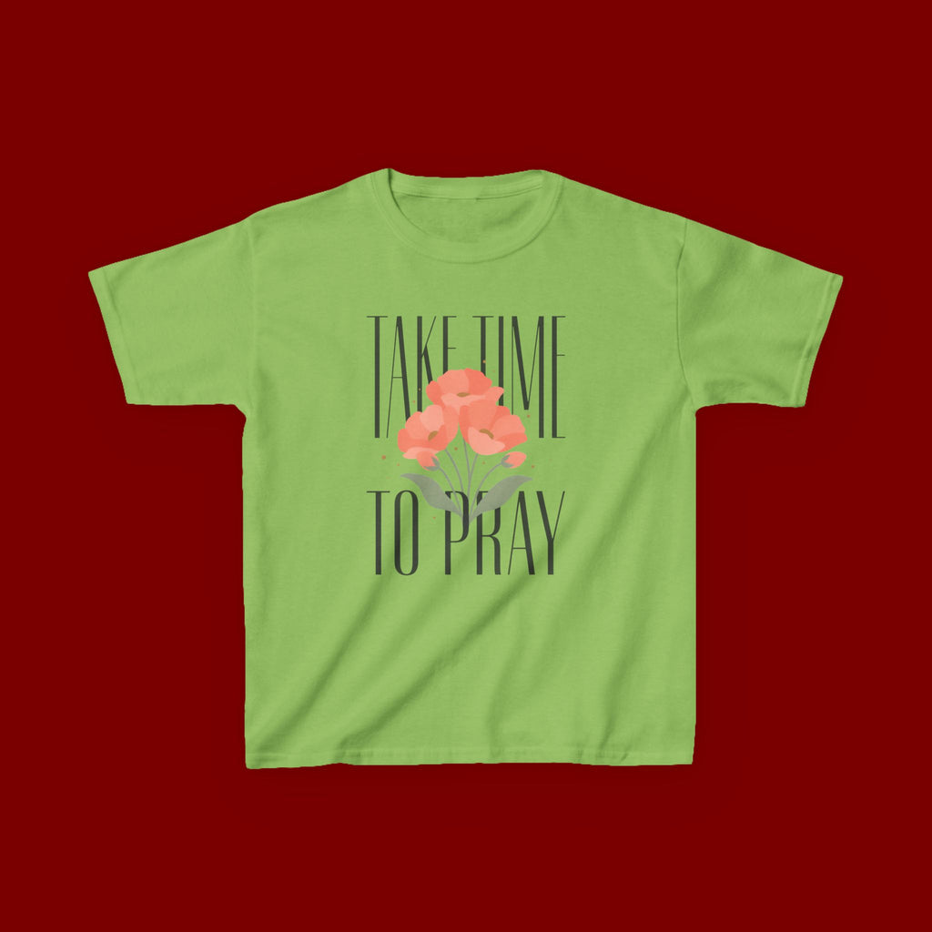 Kids Tee — "Take Time to Pray" Floral Christian Shirt