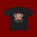 Kids Tee – 'GOD' Mountain Sunrise Faith Graphic
