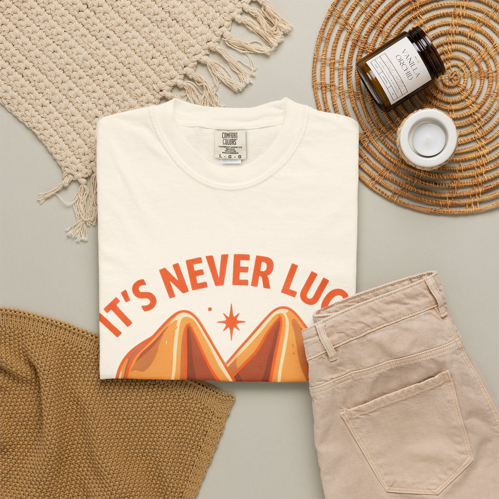 Christian Graphic T-Shirt — “It’s Never Luck, It’s Always God” Fortune Cookie Design