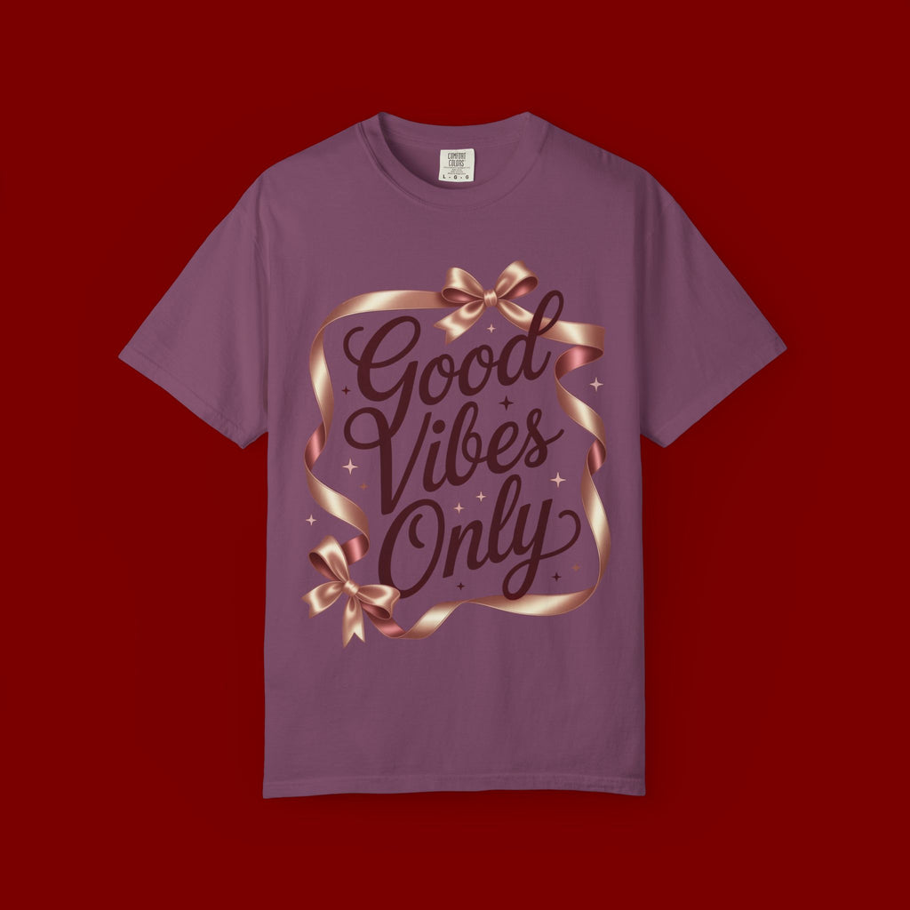 Good Vibes Only T-Shirt — Positive Message Graphic Tee with Ribbon Design