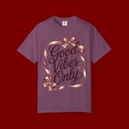 Good Vibes Only T-Shirt — Positive Message Graphic Tee with Ribbon Design