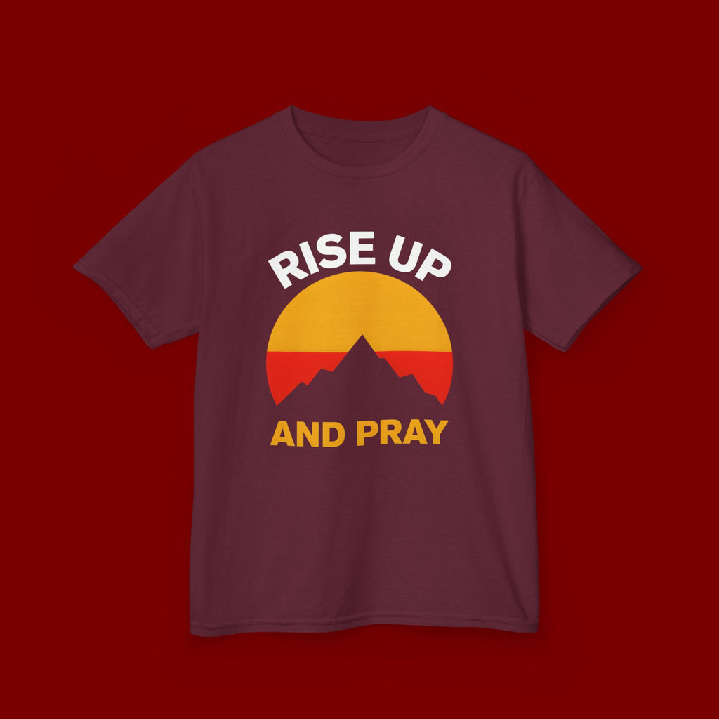 Kids Tee — "Rise Up and Pray" Mountain Sunrise Faith T‑Shirt