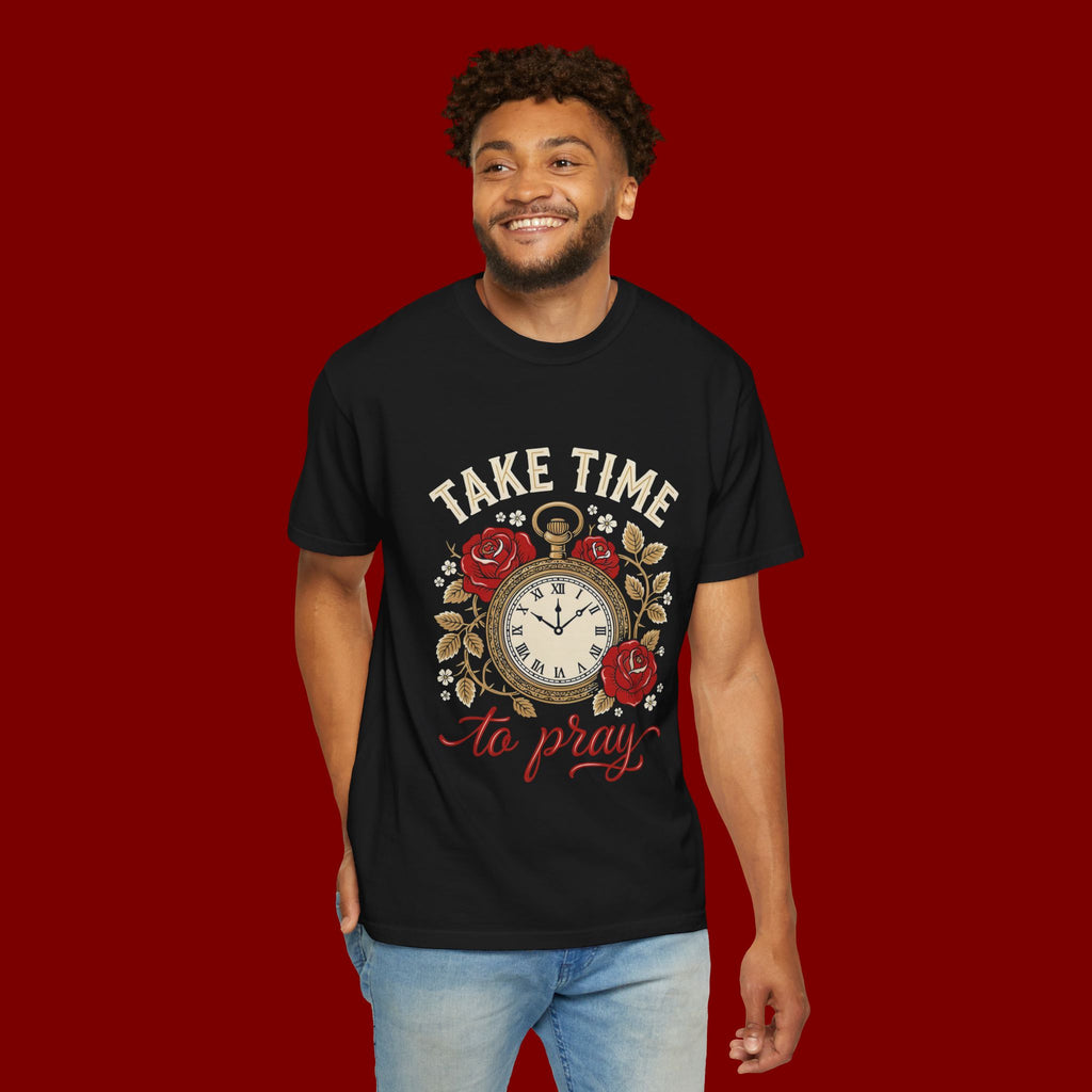 Take Time to Pray T‑Shirt — Vintage Pocket Watch & Roses Spiritual Tee