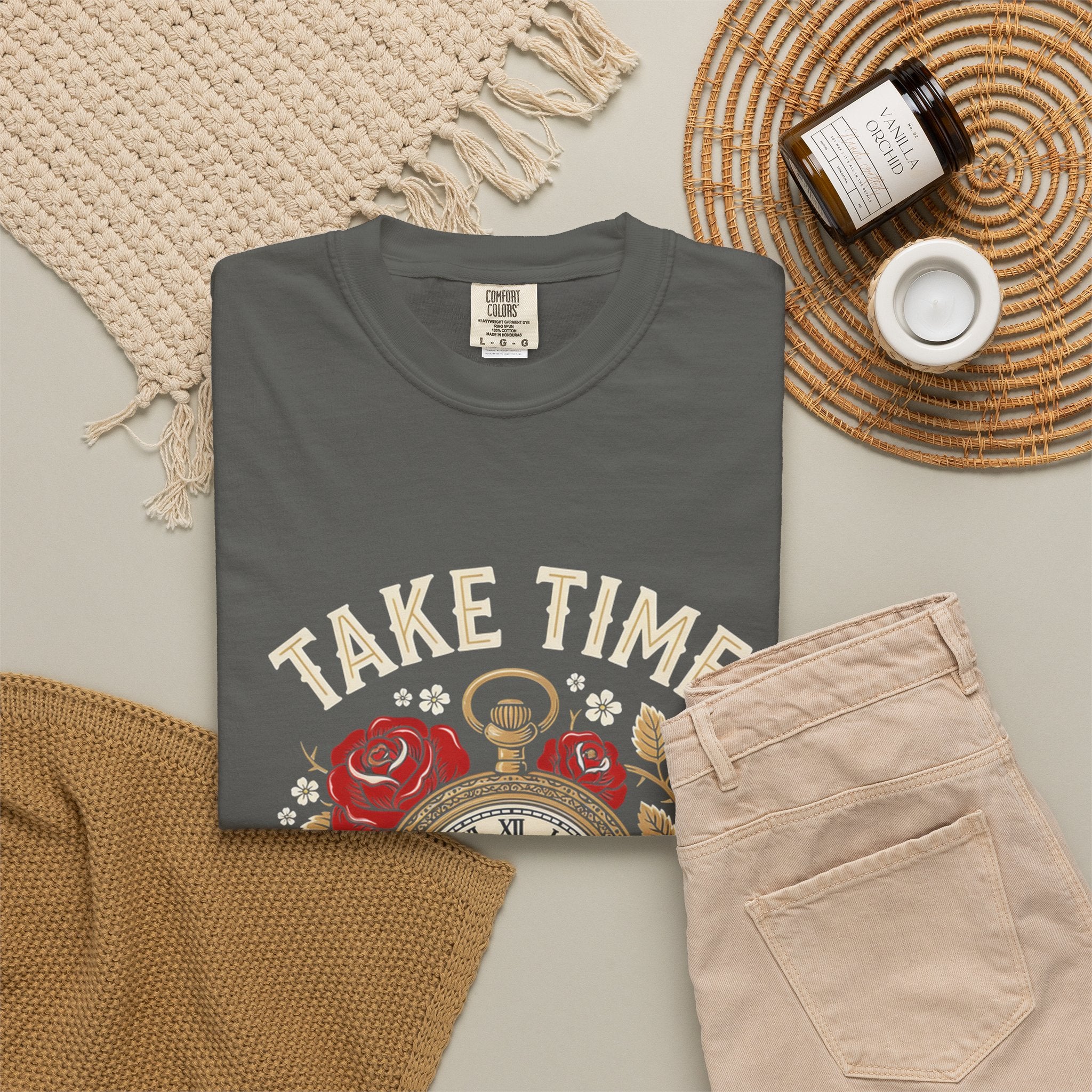 Take Time to Pray T‑Shirt — Vintage Pocket Watch & Roses Spiritual Tee