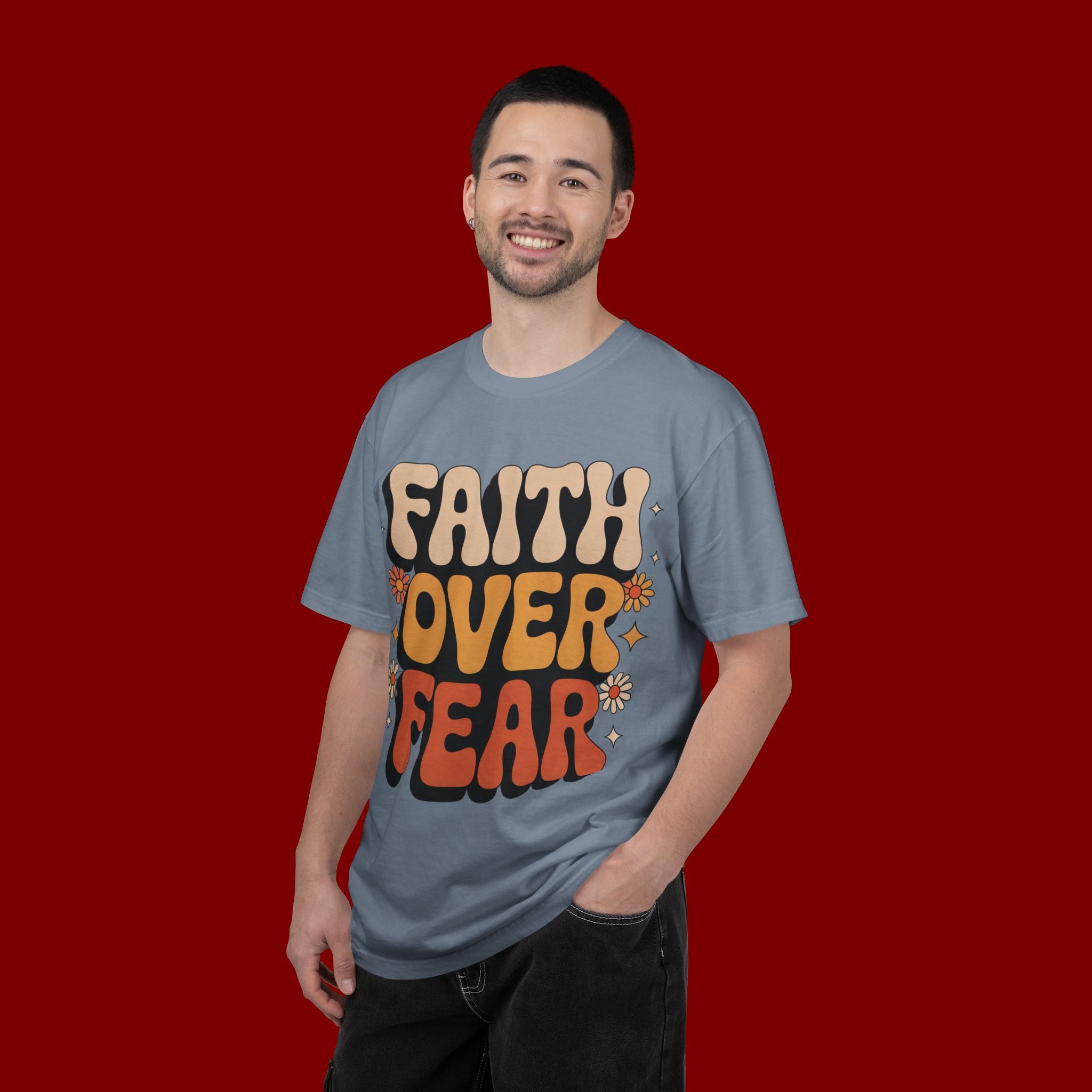 Faith Over Fear T‑Shirt — Retro Floral Inspirational Tee