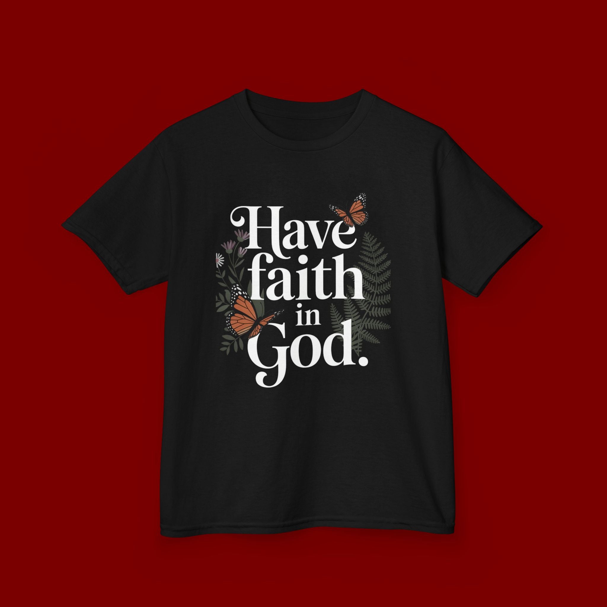 Kids Tee — "Have Faith in God" Floral Christian Youth T‑Shirt