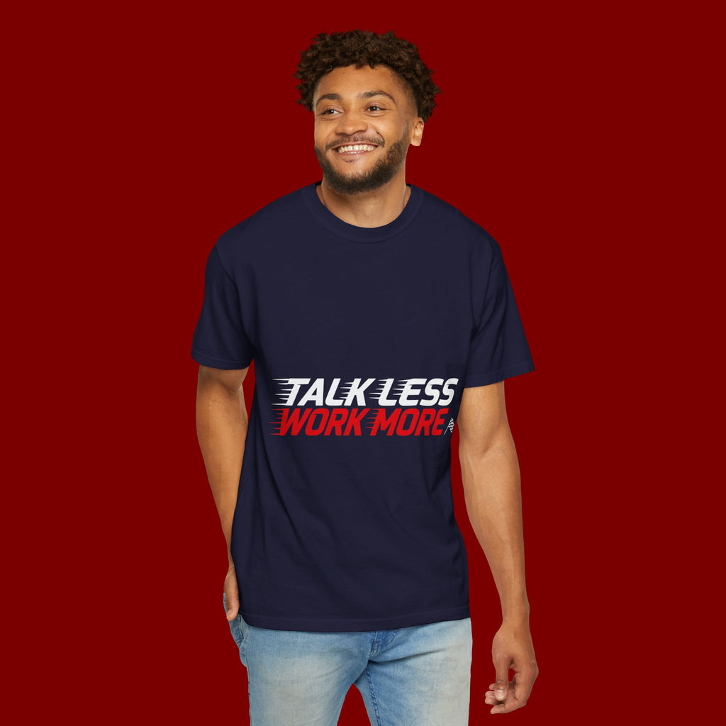 Work More Graphic T-Shirt — Bold Red Minimalist Slogan Tee