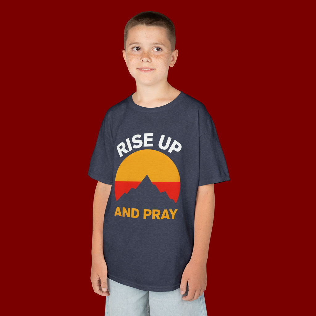 Kids Tee — "Rise Up and Pray" Mountain Sunrise Faith T‑Shirt