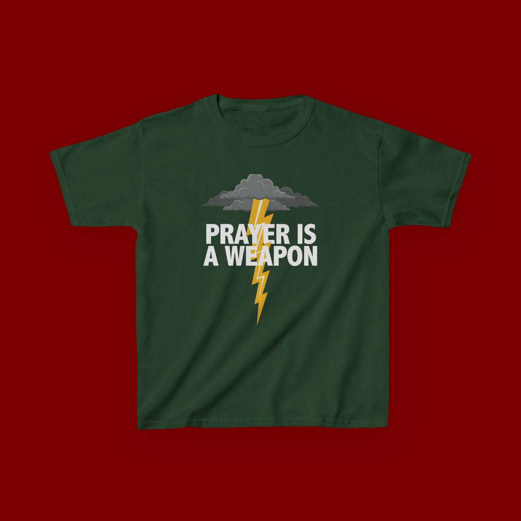 Kids Tee — "Prayer Is A Weapon" Lightning Graphic Christian Shirt