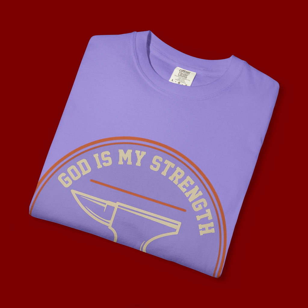 God Is My Strength T-Shirt — Christian Faith Anvil Graphic Tee