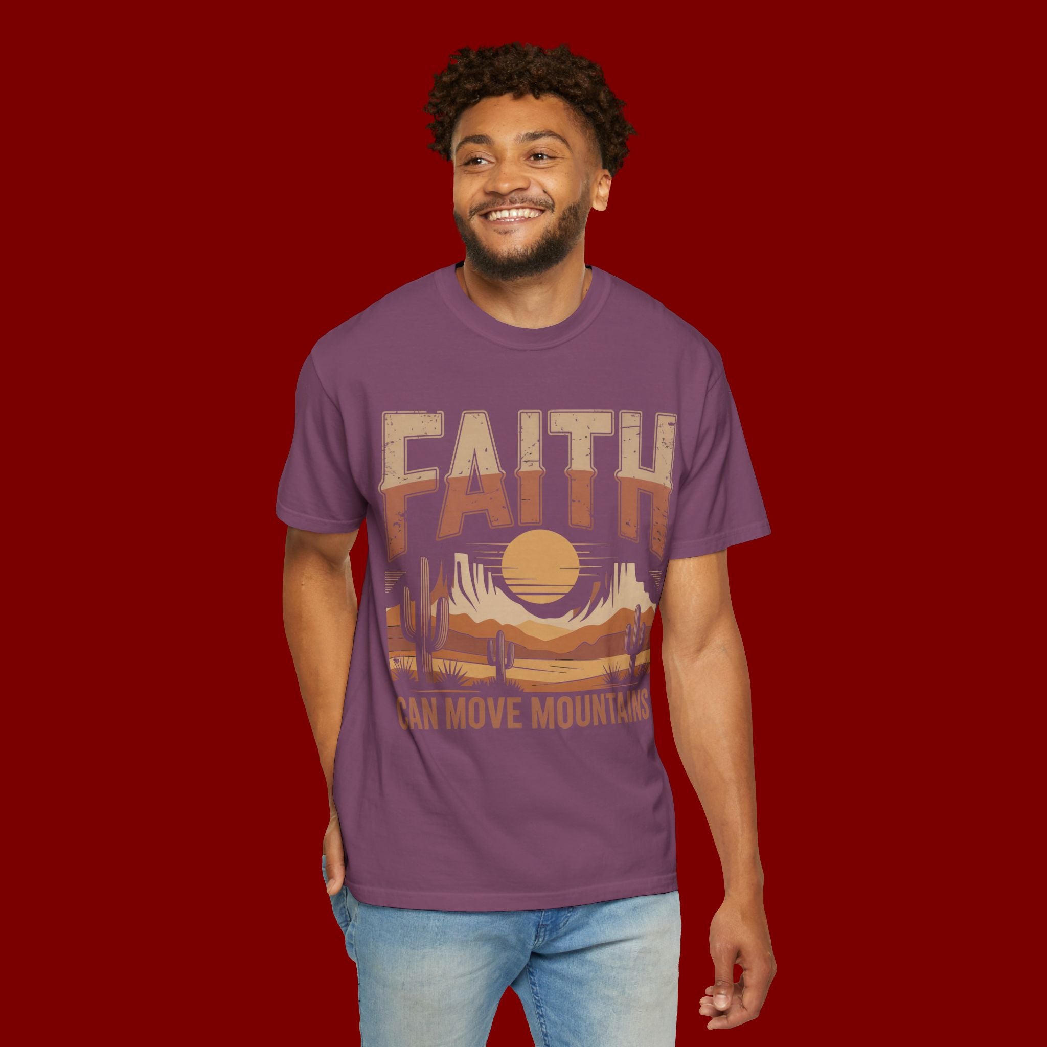 Faith Can Move Mountains T-Shirt — Retro Desert Inspirational Tee