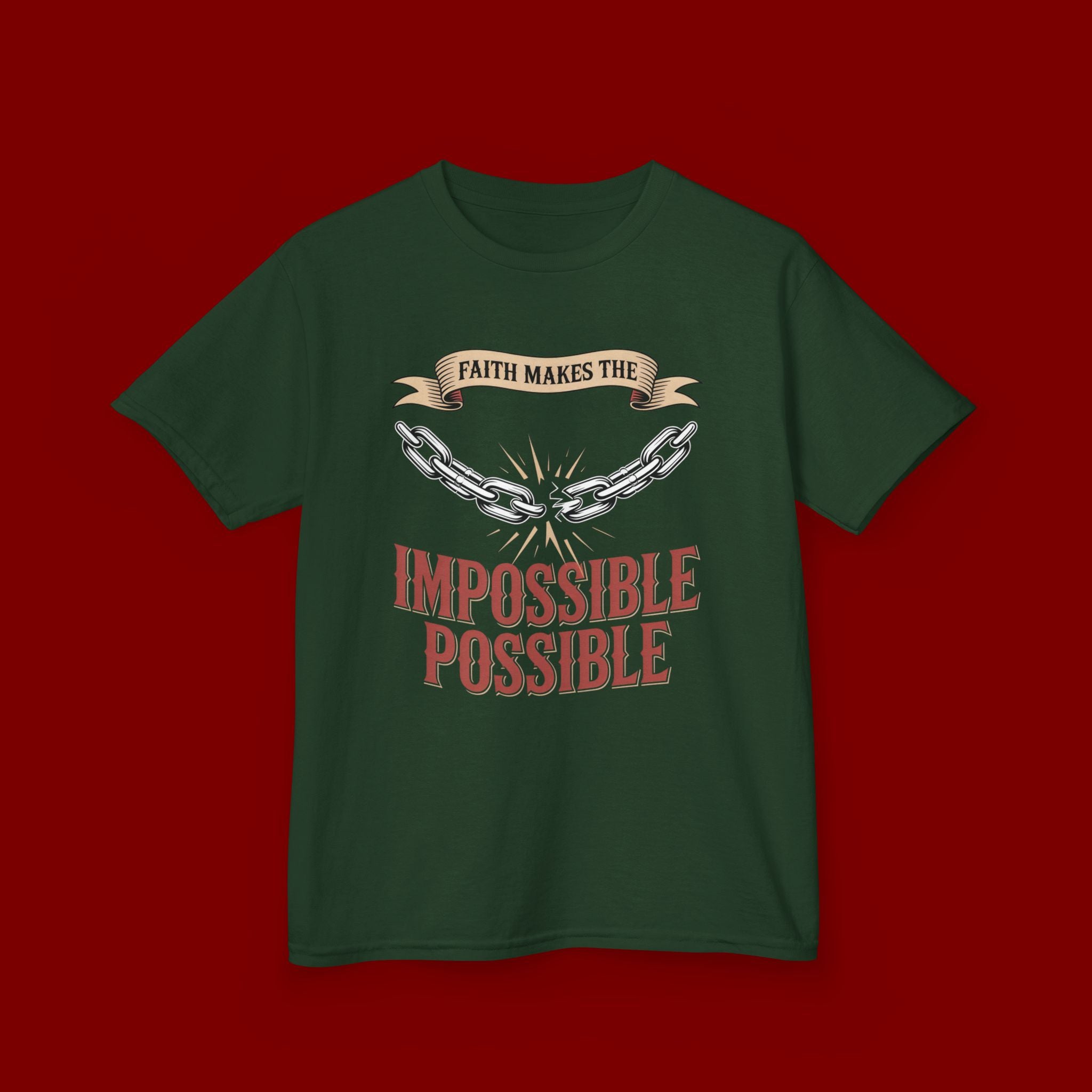 Kids Tee — "Faith Makes the Impossible Possible" Inspirational Graphic