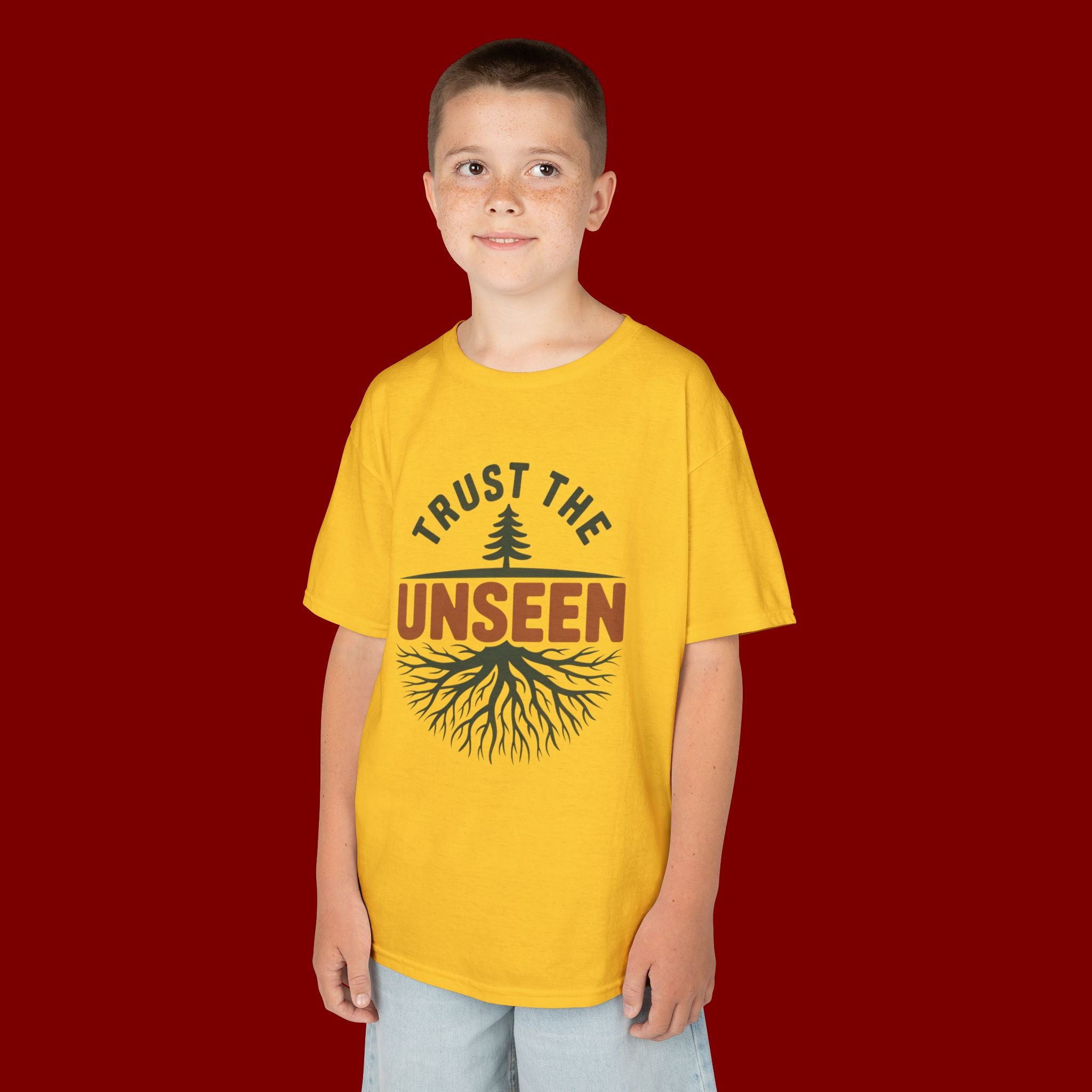 Kids T‑Shirt — "Trust the Unseen" Tree & Roots Inspirational Graphic