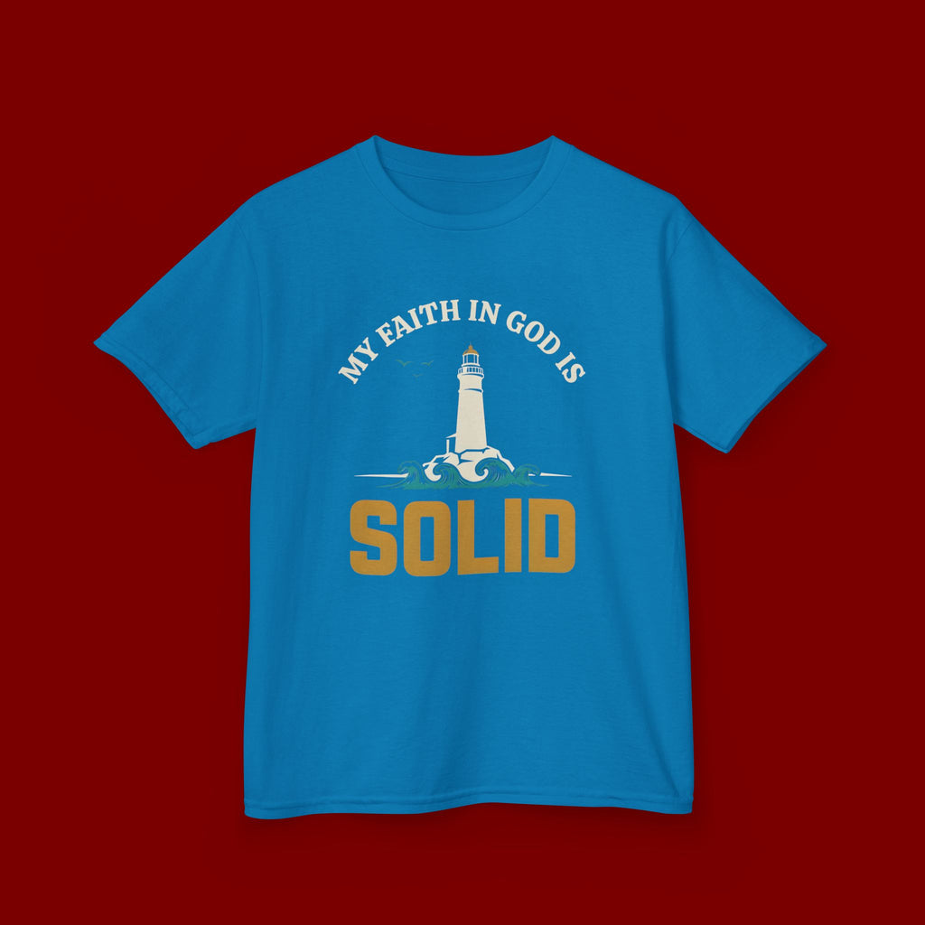 Kids T-Shirt — “My Faith in God is Solid” Lighthouse Christian Tee
