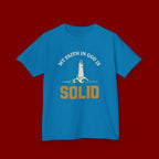 Kids T-Shirt — “My Faith in God is Solid” Lighthouse Christian Tee