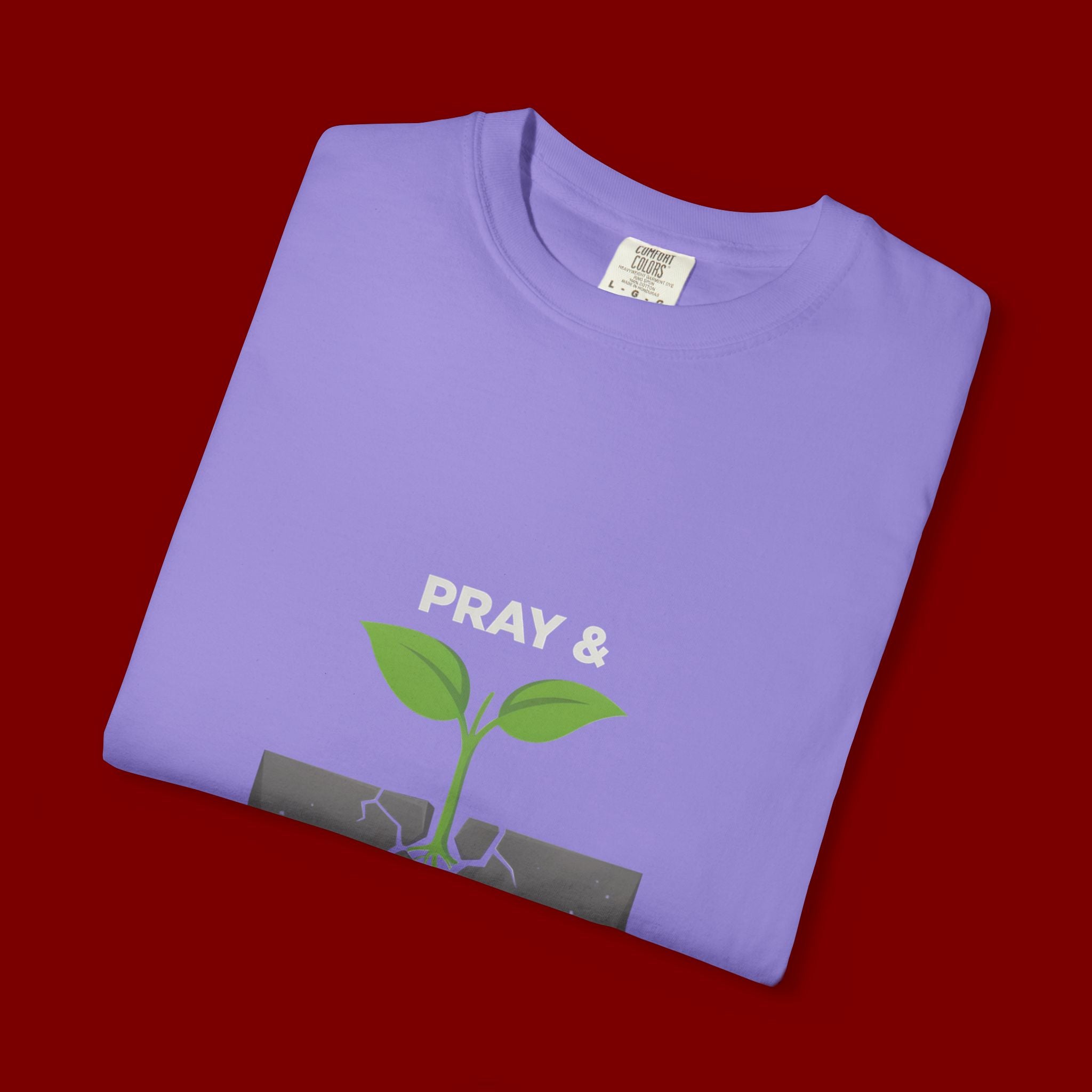 Pray & Never Give Up T-Shirt – Inspirational Faith Tee with Sprout Graphic