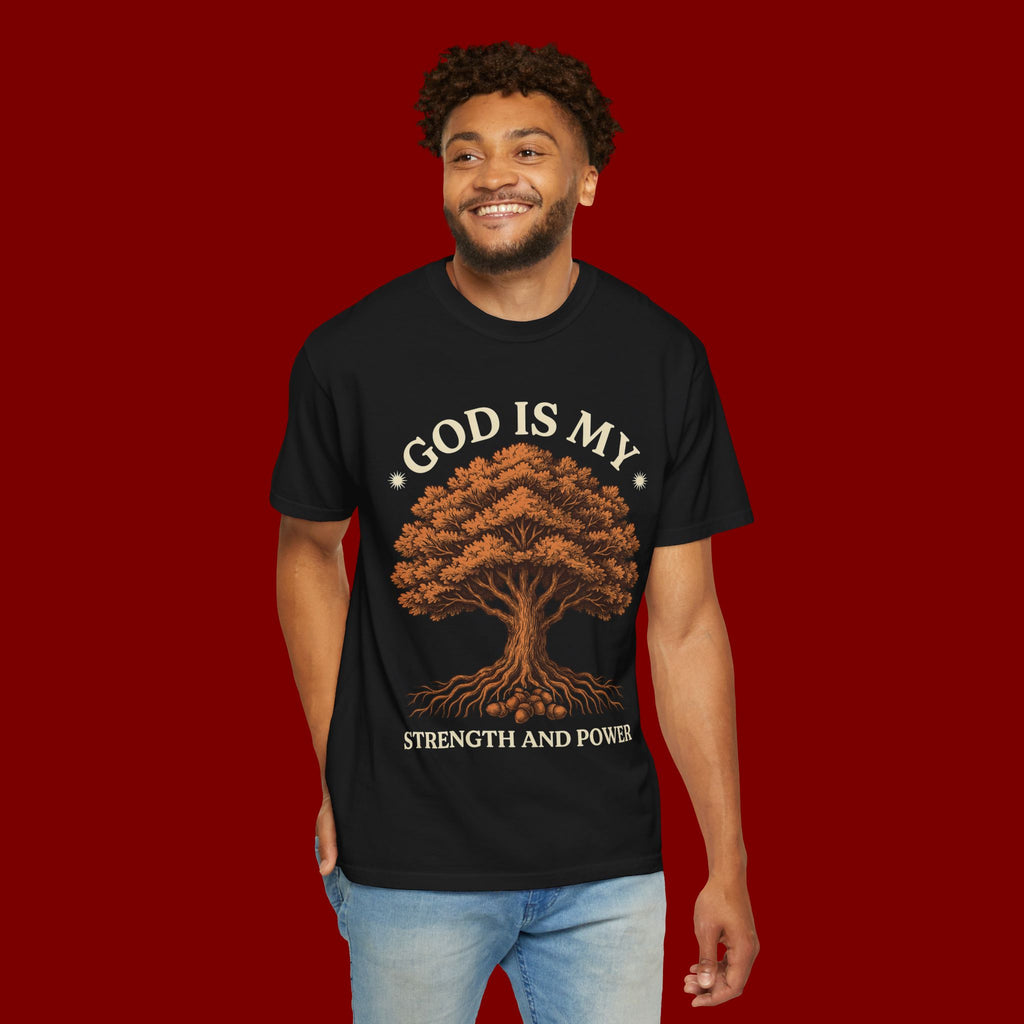 God Is My Strength Tree T-Shirt — Faith-Based Inspirational Tee