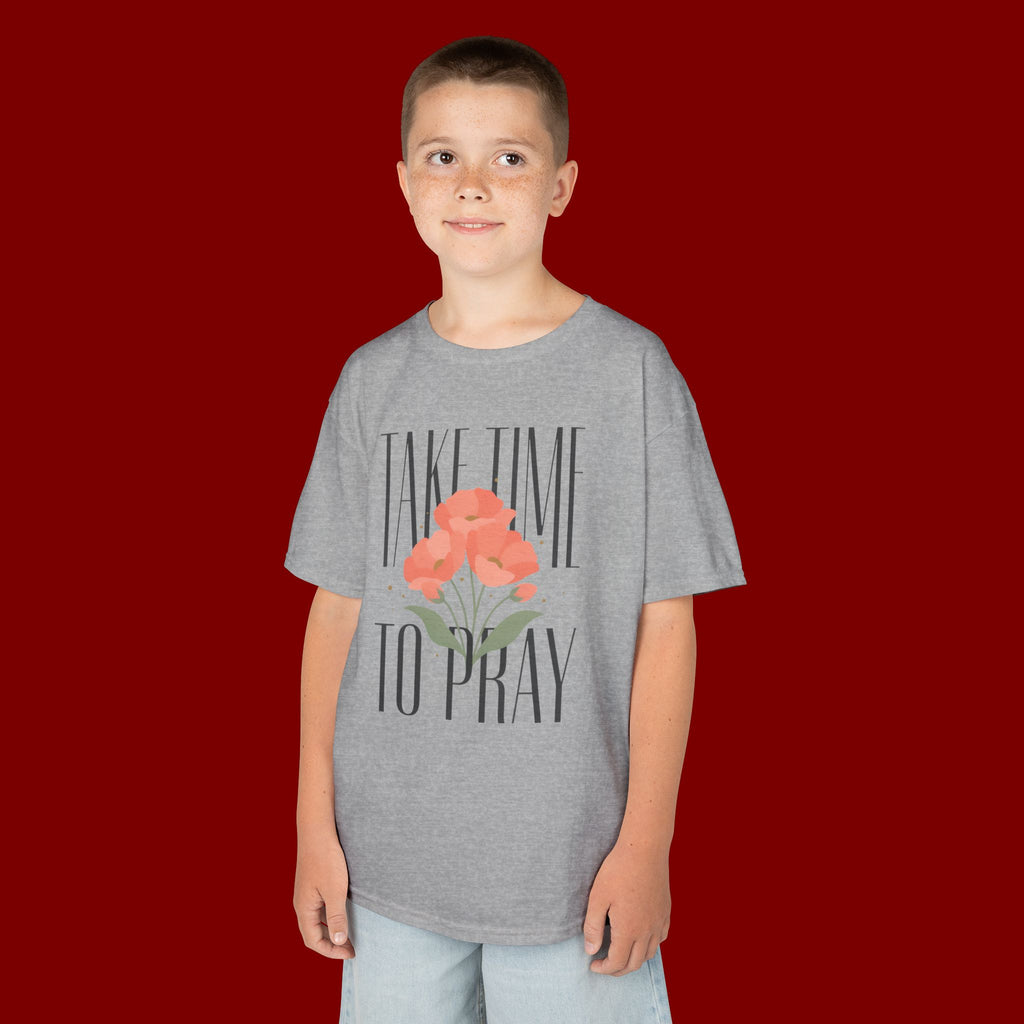 Kids Tee — "Take Time to Pray" Floral Christian Shirt