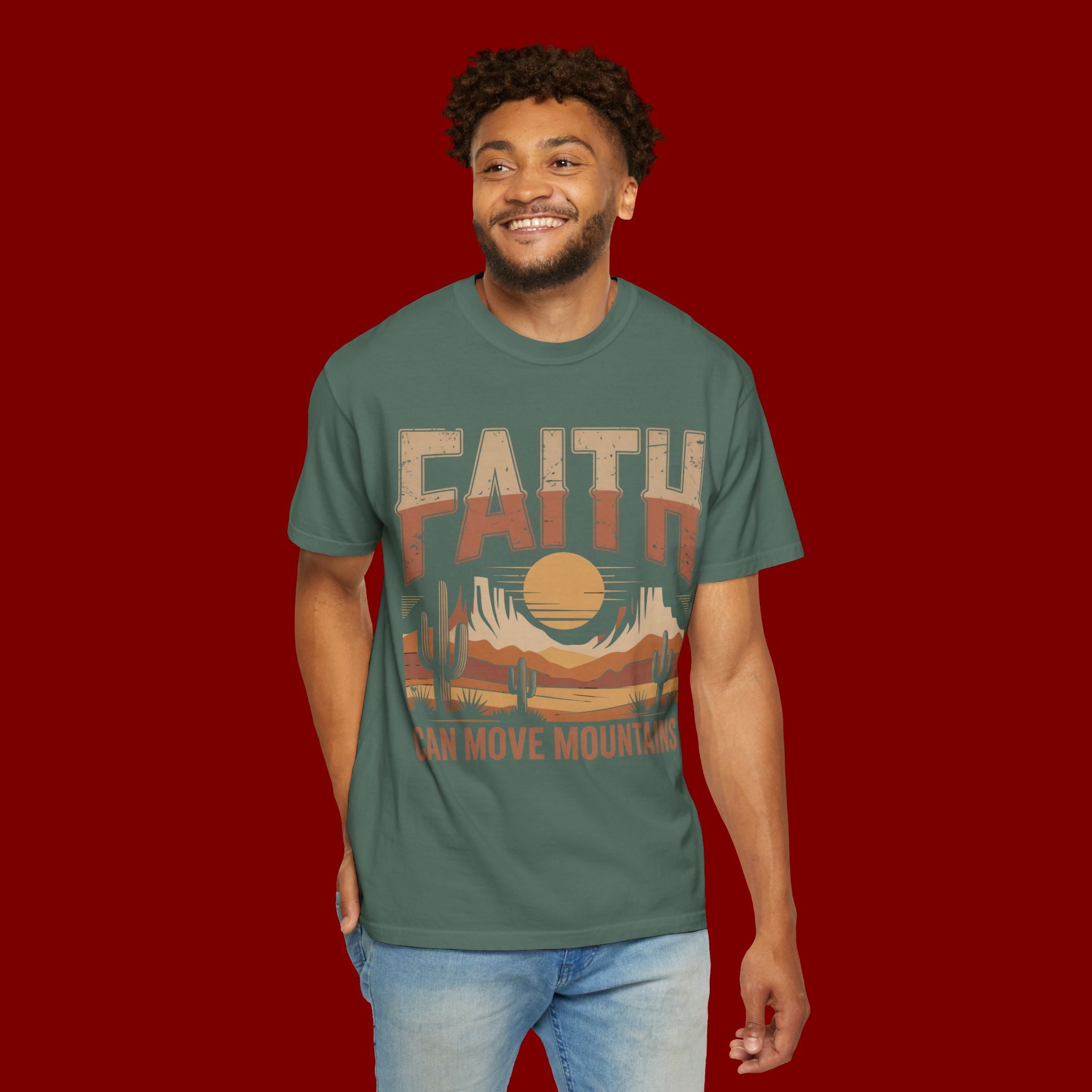 Faith Can Move Mountains T-Shirt — Retro Desert Inspirational Tee