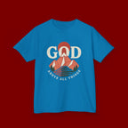 Kids Tee – 'GOD' Mountain Sunrise Faith Graphic