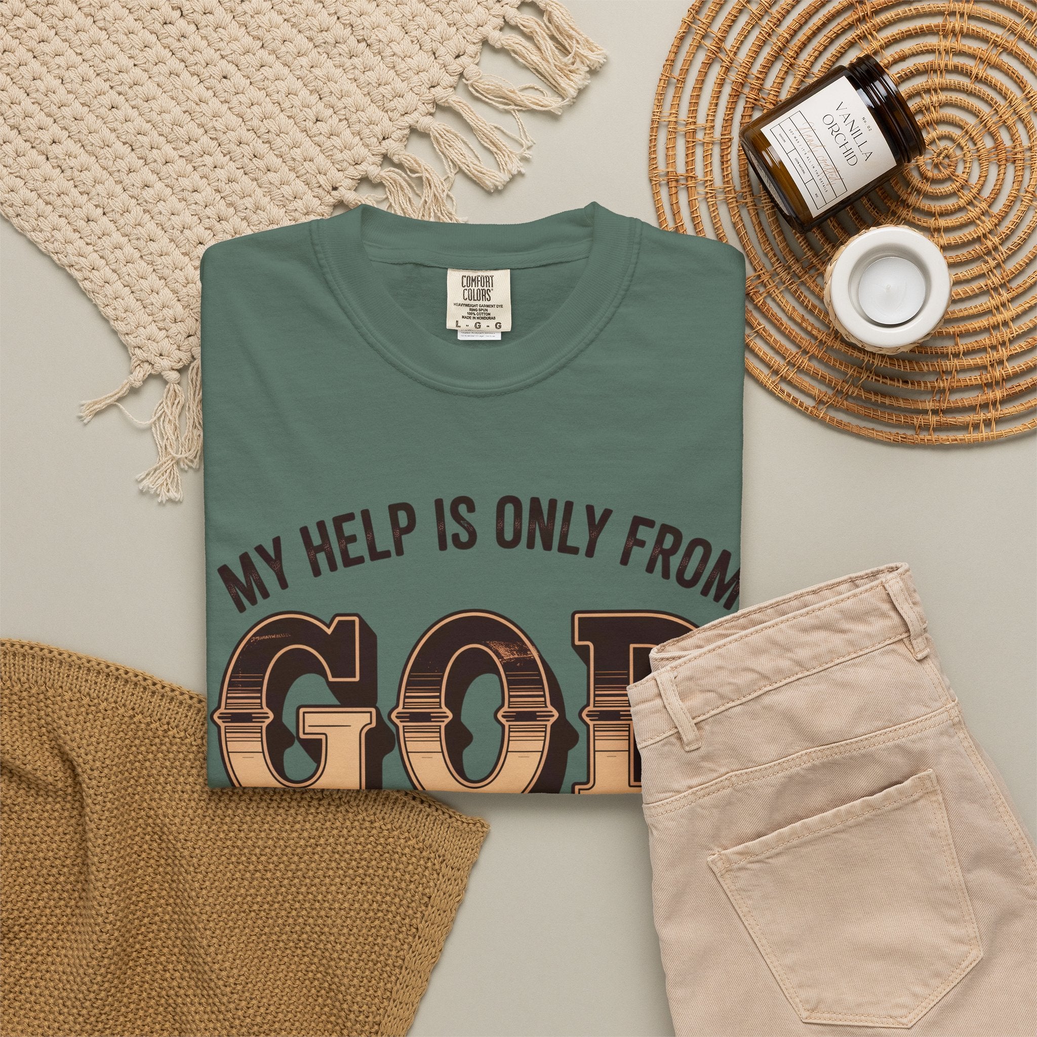 Christian T-Shirt — “My Help Is Only From God, The Creator of Heavens & Earth” Retro Faith Tee