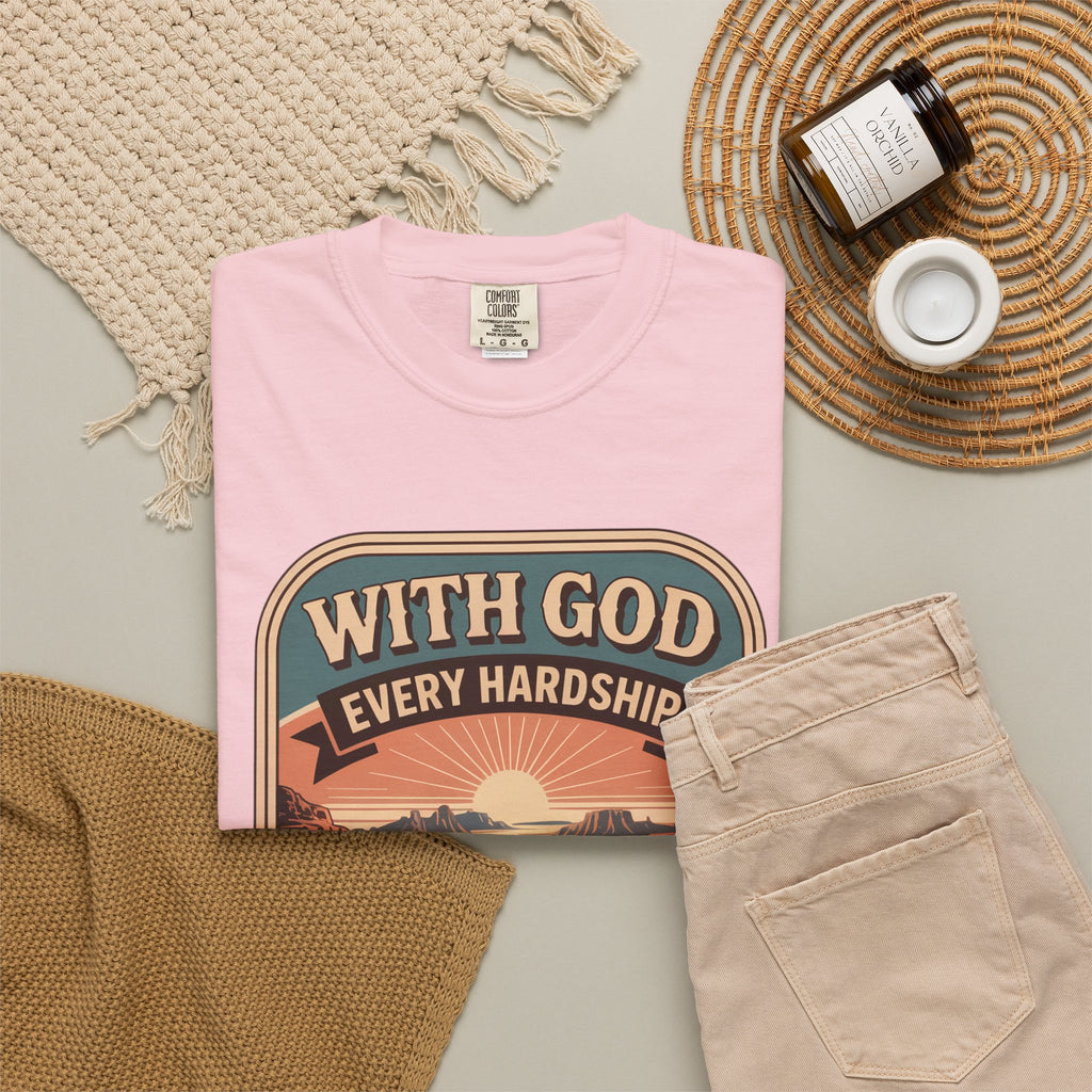 Scripture Comfort T-Shirt — "With God Every Hardship Brings Ease" Christian Faith Tee