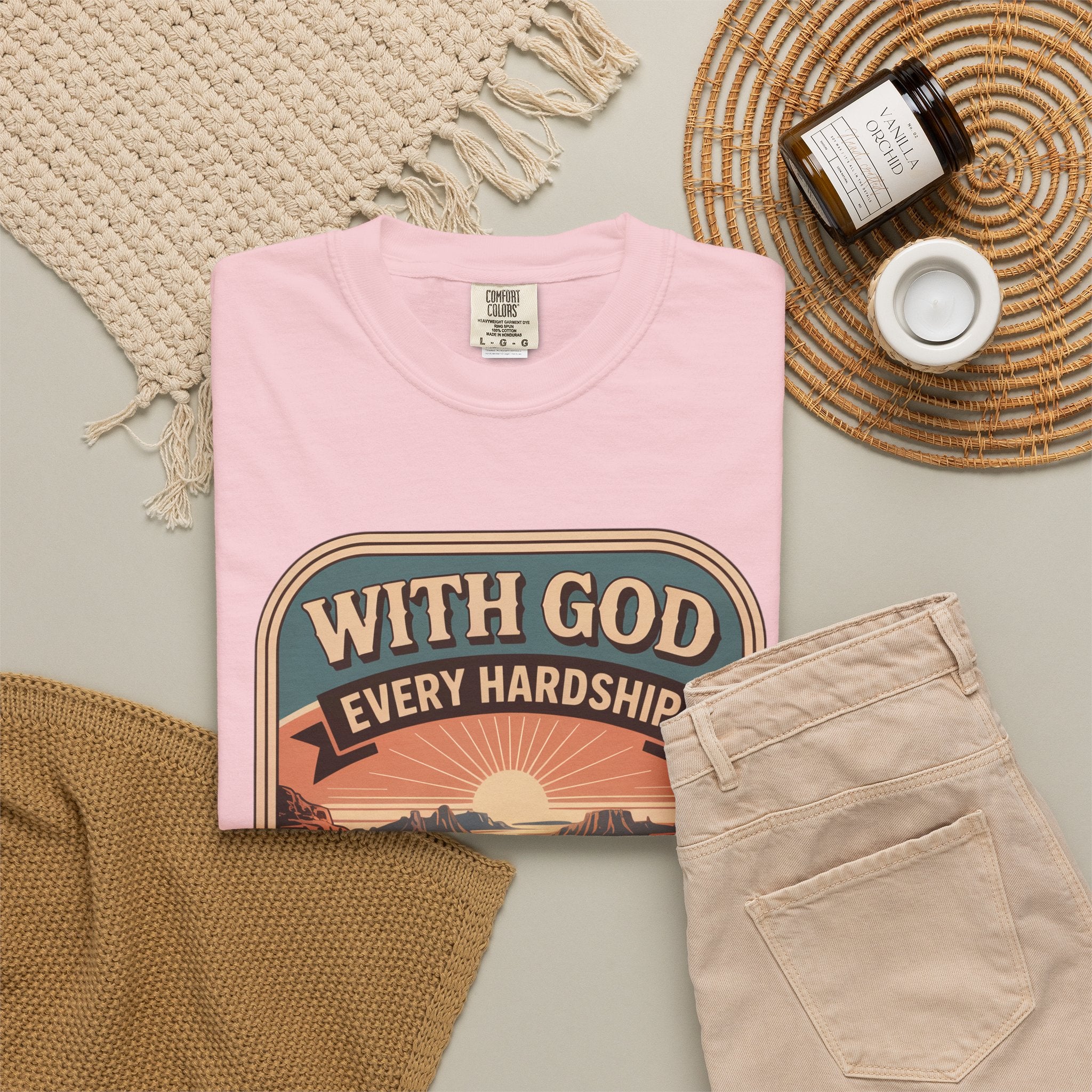Scripture Comfort T-Shirt — "With God Every Hardship Brings Ease" Christian Faith Tee