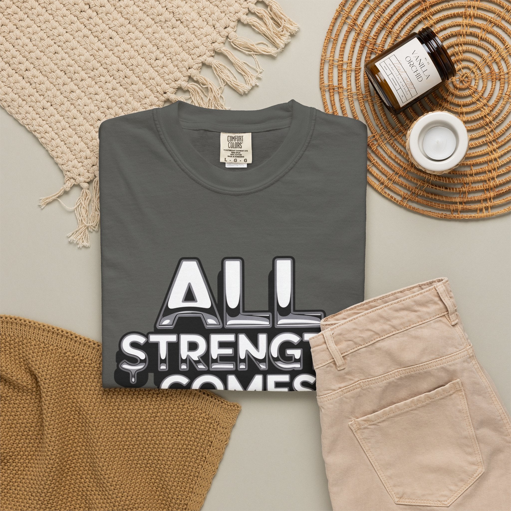 All Strength Comes From God T-Shirt — Christian Faith Graphic Tee