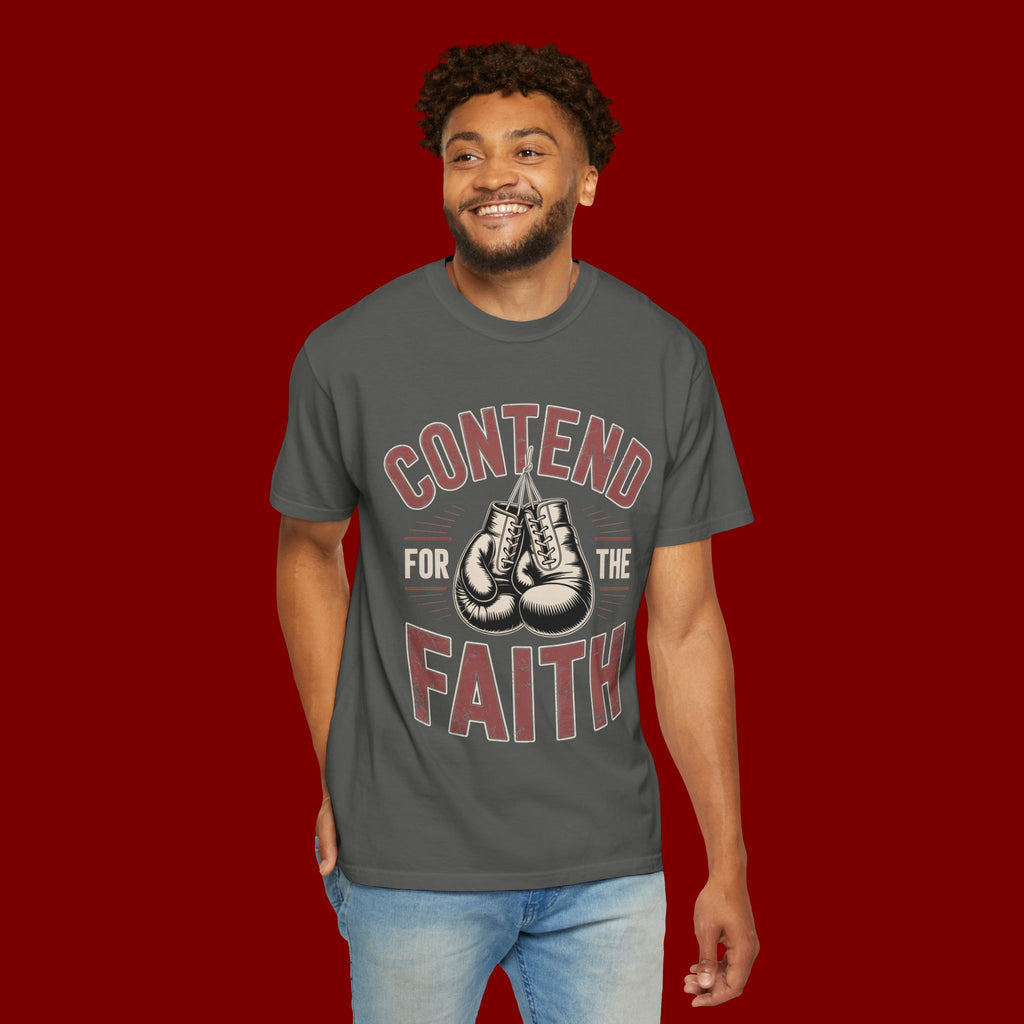 Contend for the Faith T-Shirt — Vintage Boxing Gloves Christian Tee