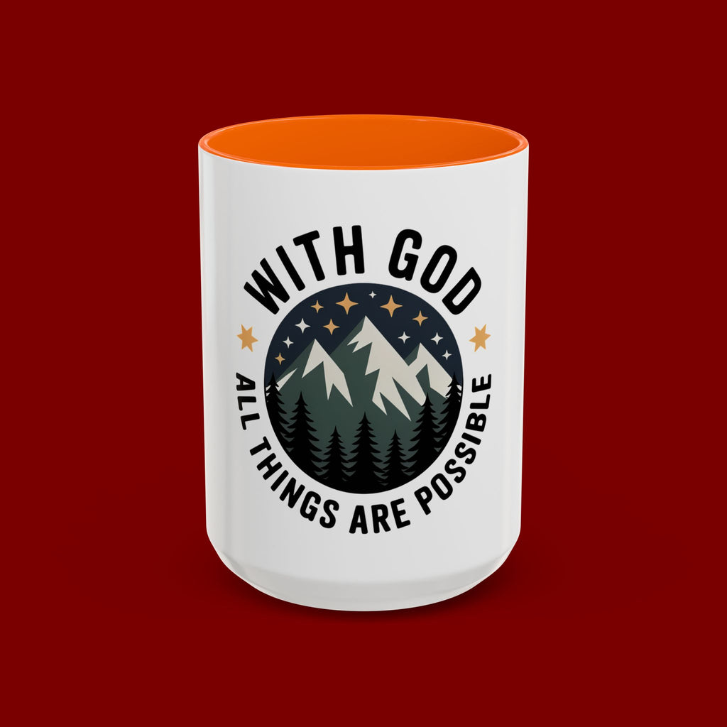 With God All Things Are Possible Accent Coffee Mug — Inspirational Faith Mountain Mug (11/15oz)