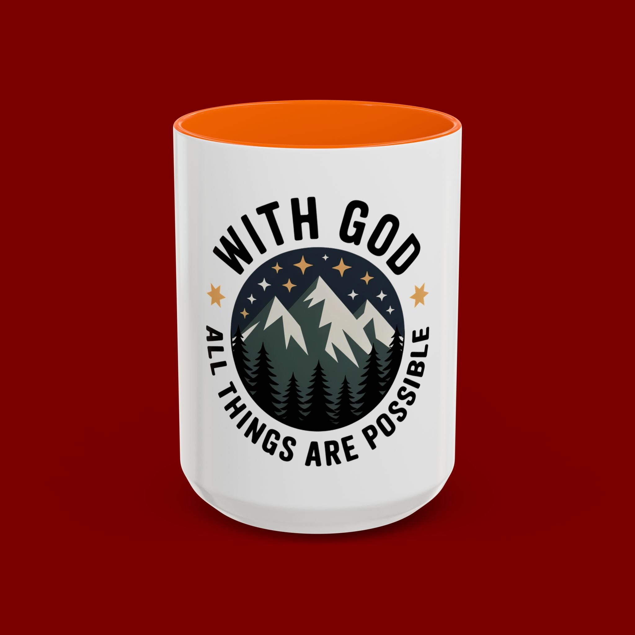 With God All Things Are Possible Accent Coffee Mug — Inspirational Faith Mountain Mug (11/15oz)